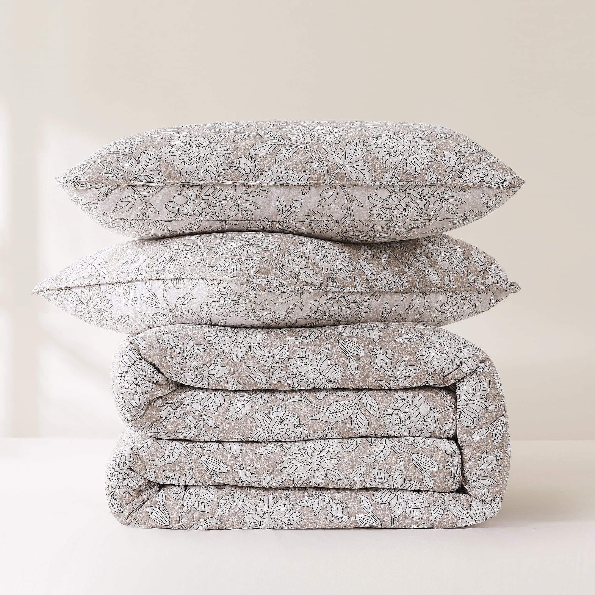 Zara Floral Block Reversible Cotton Quilt Set - Queen Size Bedding, Soft & Breathable Comforter Cover with Pillowcases - Perfect for Spring & Summer Bedroom Decor
