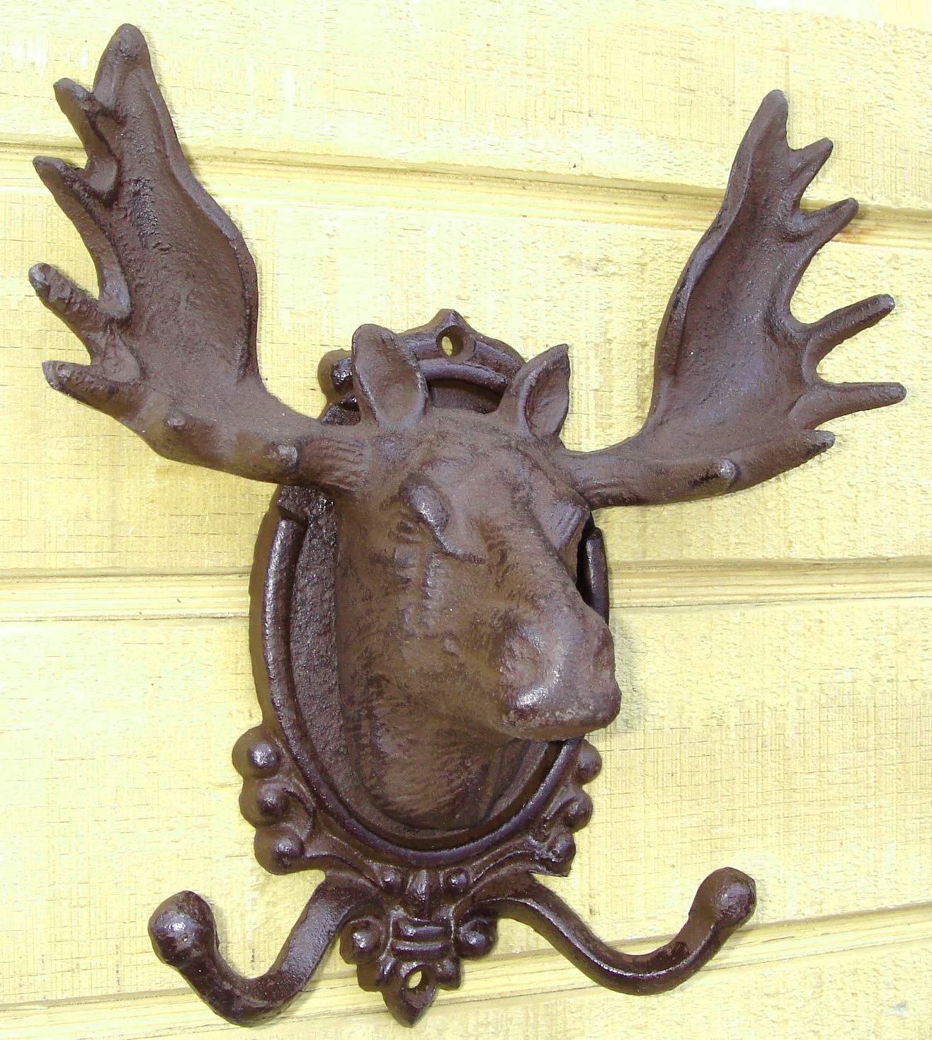 Vintage Cast Iron Moose Head Wall Hook - Rustic Antler Coat Rack for Hats, Coats & Keys - Perfect for Cabin, Lodge & Farmhouse Decor