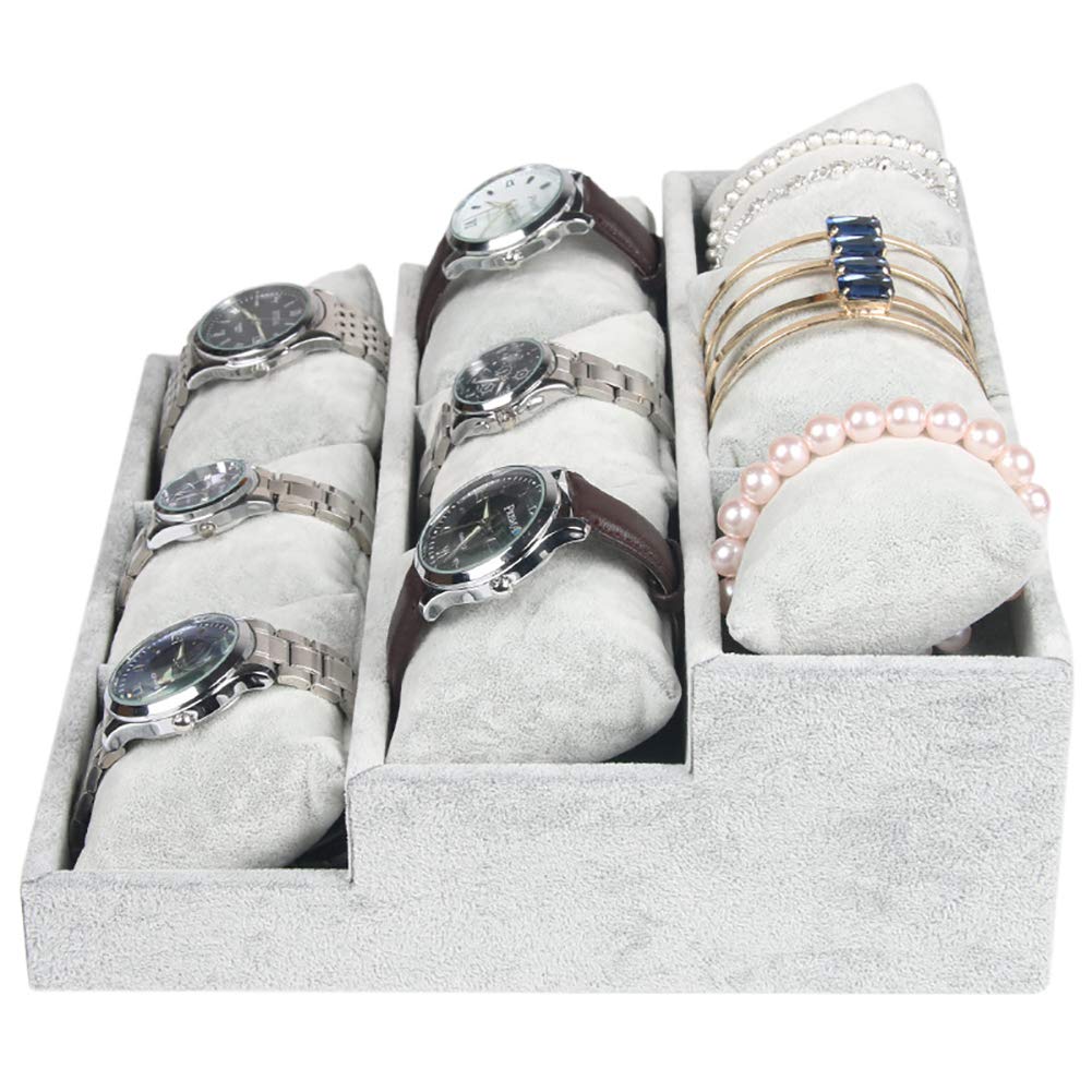 Premium 3-Layer Watch Display Case & Bracelet Organizer - Velvet Watch Holder Tray with Watch Pillows for Men & Women | Luxury Jewelry Storage, Travel Watch Box, Dresser Top Organizer