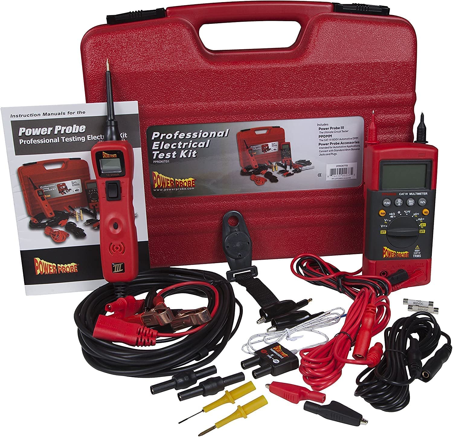 Power Probe PPROKIT01 Professional Electrical Test Kit - Automotive Circuit Tester with LED Light for Car, Truck, Motorcycle Diagnostics & Repair (Red) - Perfect for Mechanics, DIY Enthusiasts & Home Garage Use
