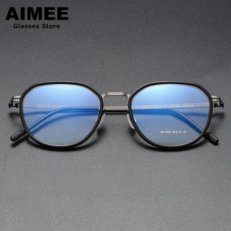 Aimee Unisex Full Rim Oval Square Acetate Steel Eyeglasses Frame 1002 - Stylish & Durable for Work, Reading & Fashion Accessories