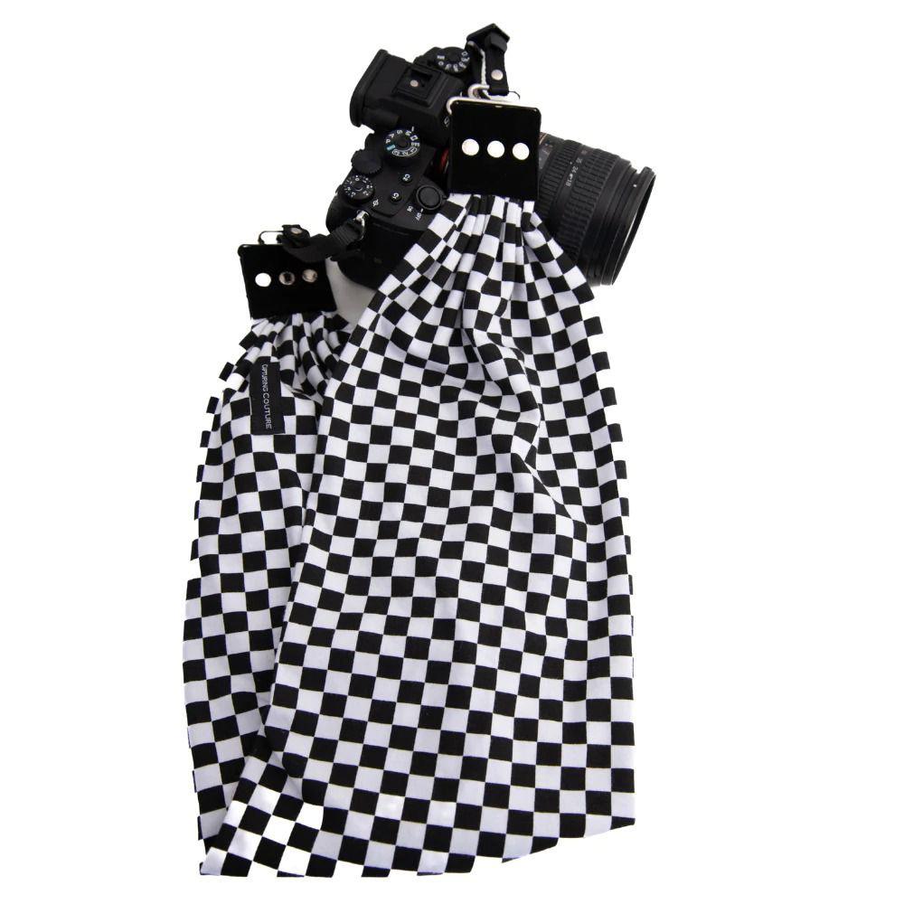 Fashionable Checkered Pocket Scarf Strap - Stylish Camera Accessory for DSLR, Mirrorless & Film Cameras | Perfect for Travel, Photography & Everyday Use