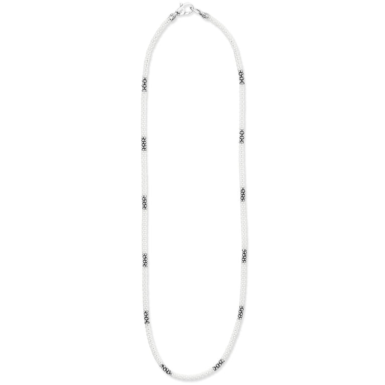 Elegant 3mm Silver Ceramic Beaded Necklace for Women - Perfect for Casual Wear, Office & Special Occasions