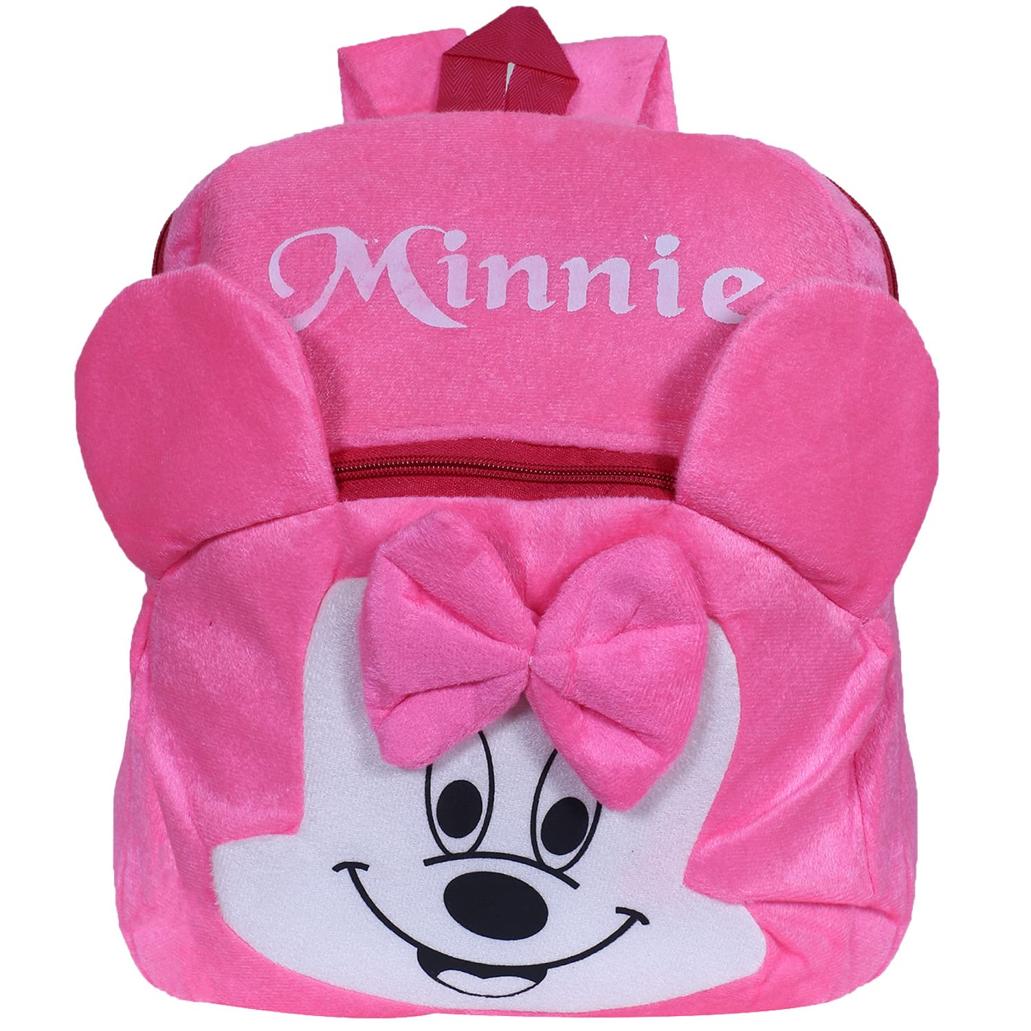 Minnie Mouse Plush Backpack for Kids - Disney Velvet School Bag with 2 Compartments & Zipper Closure | Durable Toddler Travel Backpack for School, Daycare & Disney Trips (Pink)