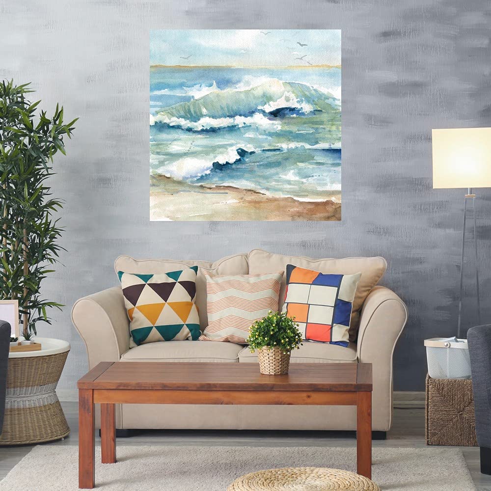 Carol Robinson Beach Waves Fine Art Canvas Wall Decor - 37x37 Inch Ready to Hang Painting for Living Room, Bedroom, Bathroom, Kitchen, Office - Coastal Home Decor & Gift Idea for Beach House, Vacation Rental or Seaside Themed Spaces