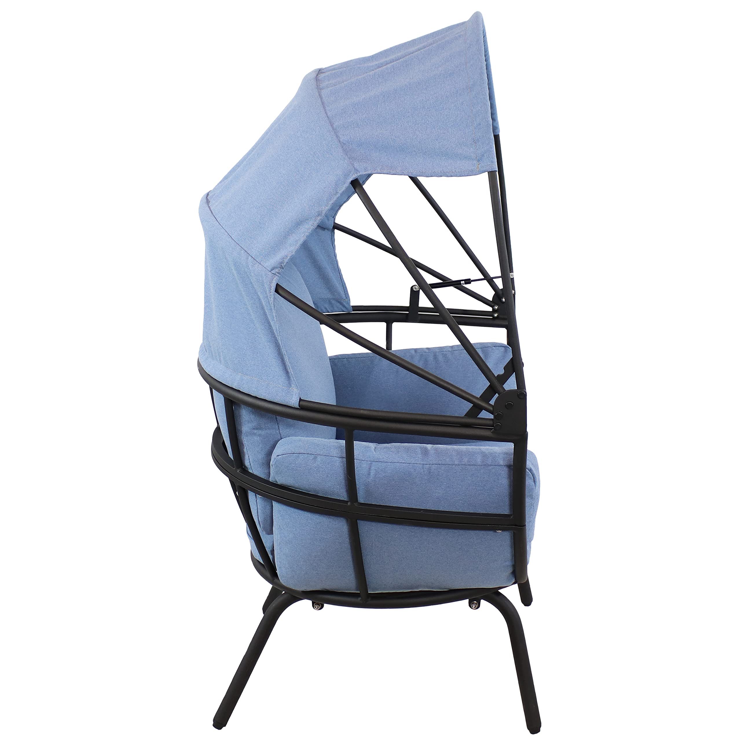 Sunnydaze Modern Luxury Egg Chair - Powder-Coated Aluminum Frame with Weather-Resistant Polyester Cushion & Adjustable Canopy - Blue Outdoor Hanging Chair for Patio, Garden, Poolside Relaxation