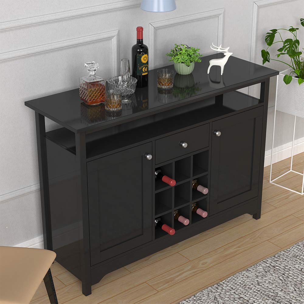 Buffet Server Sideboard with Wine Storage | Farmhouse Wooden Kitchen Organizer, Cabinet & Drawer Console Table for Dining Room & Kitchen Furniture | Perfect for Entertaining & Home Decor