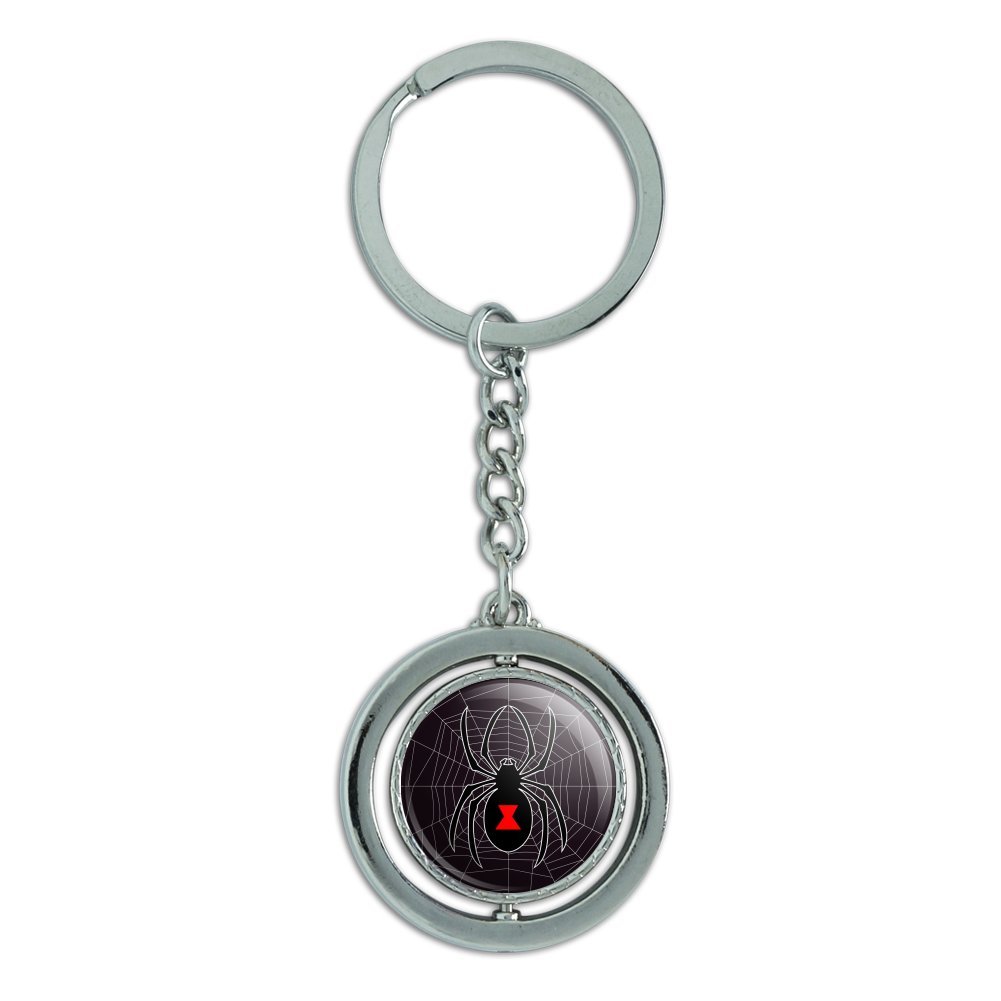 Black Spider on Web Spinning Keychain - Chrome Plated Metal Halloween Accessory for Keys, Bags & Costumes | Perfect for Halloween Decor & Gifts