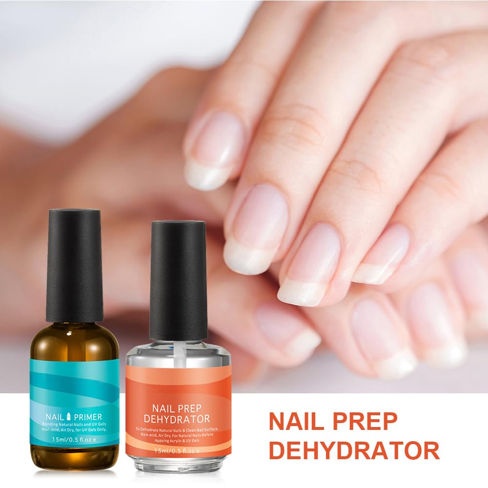 Professional Gel Nail Polish Dehydrator & Acid-Free Primer Set - Prep for Acrylic & UV Gel Nails - Salon Quality Nail Supplies for Long-Lasting Manicures at Home or Professional Use