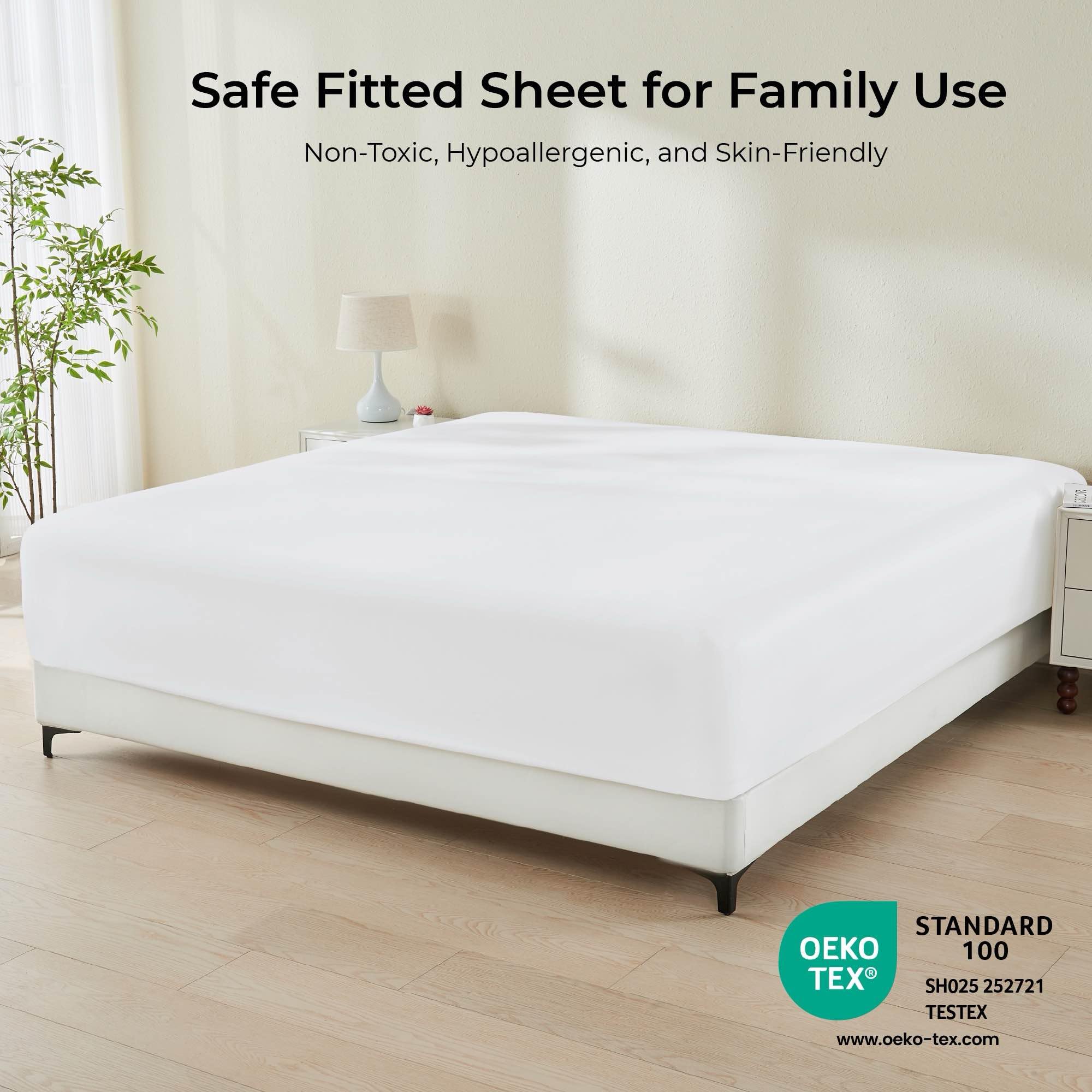 GOKOTTA 16 Inch Deep Pocket Bamboo Rayon Fitted Sheet - Super Soft & Cooling Queen Size Bottom Sheet with 4 Elastic Corner Straps (Bright White) | Perfect for Hot Sleepers & Luxury Bedding Sets