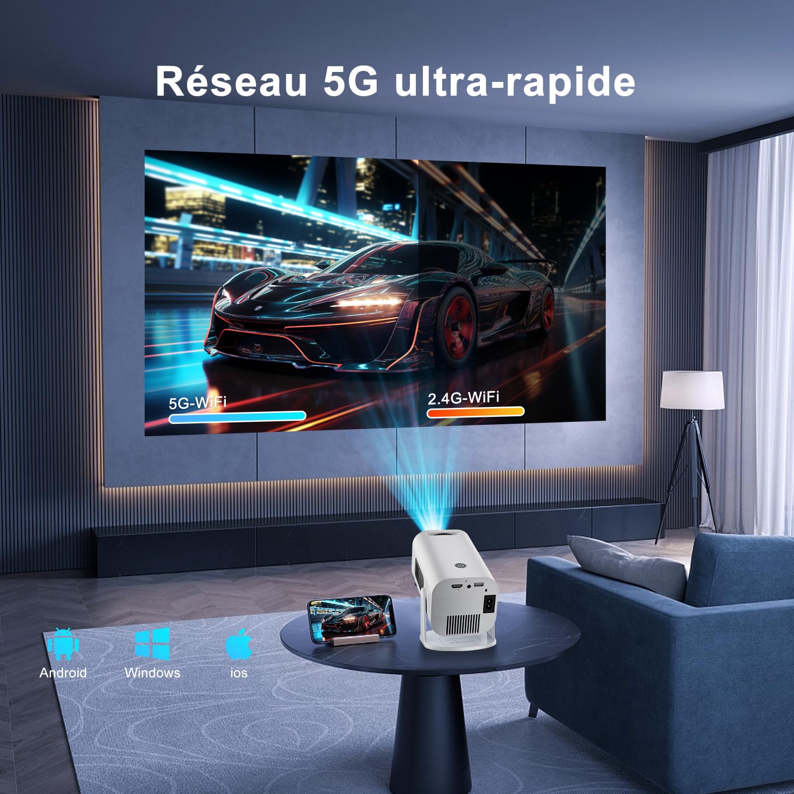 Portable Mini Video Projector, Full HD 1080P Home Cinema Outdoor Projector, 210° Rotatable 4K Projector with TV Stick/HDMI/USB/AV Compatibility - Perfect for Movie Nights, Gaming, and Outdoor Entertainment