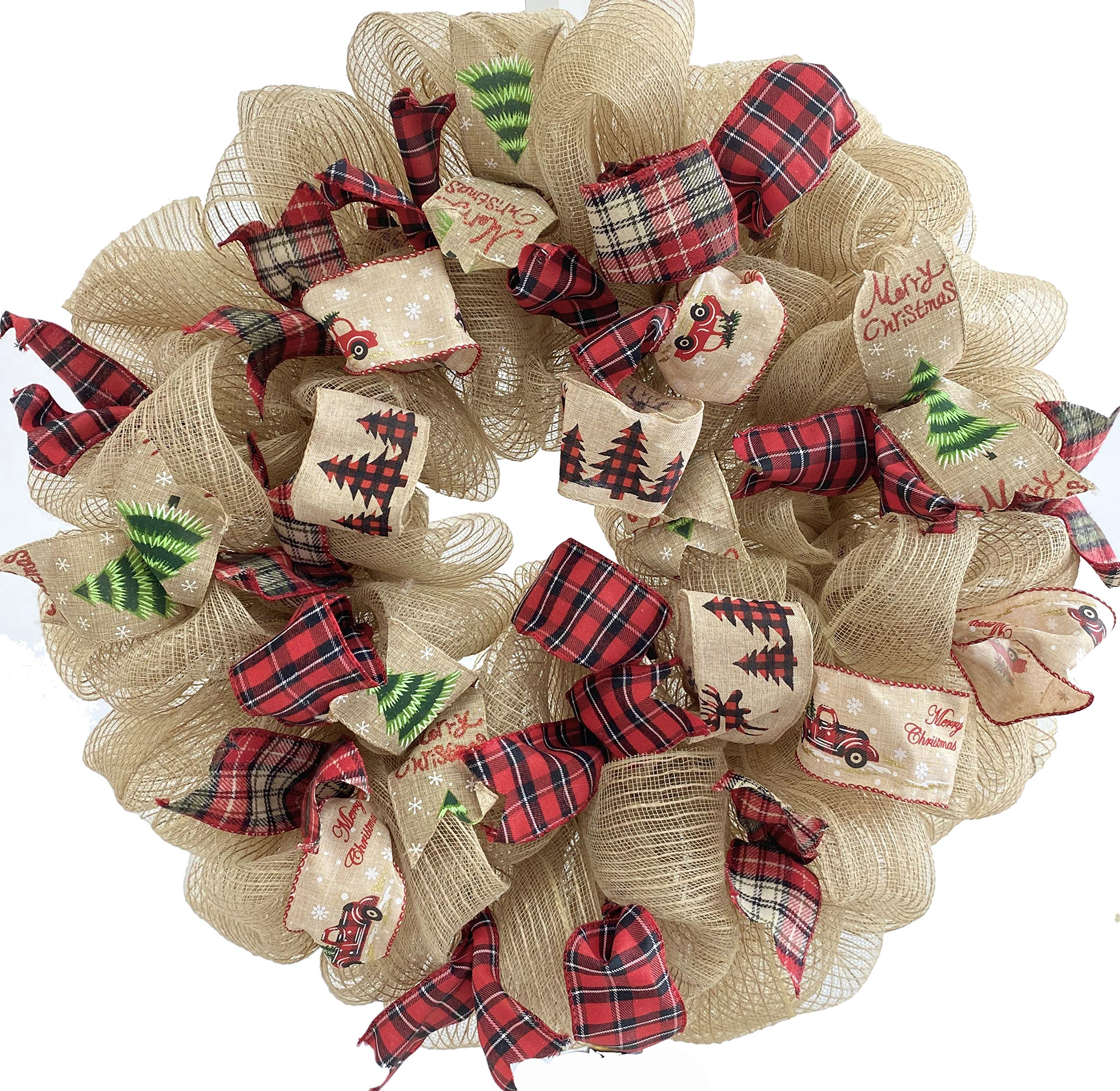 26 Inch Winter Front Door Wreath - Red Black Buffalo Plaid Artificial Mesh Wreath for Seasonal Decor | Perfect for Christmas, Holiday Home Decor, Front Door, Wall and Window Hanging