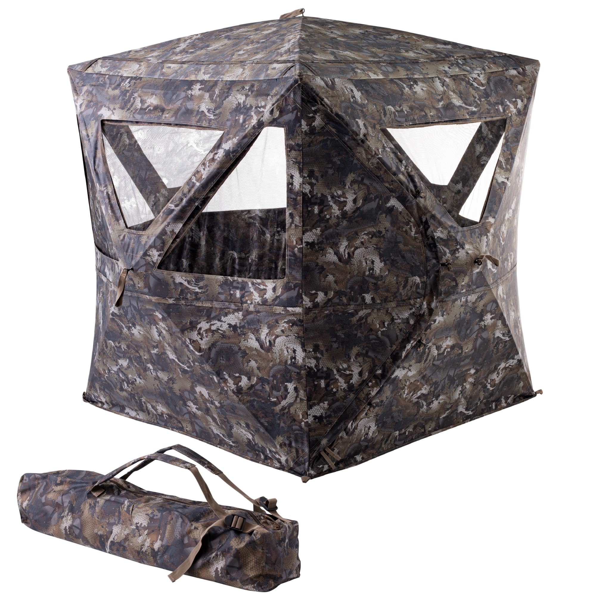 Rig'Em Right Waterfowl HydeOut Blind - Compact Two-Hub Hunting Blind for Turkey & Deer, Camo Concealment, High Wind Stability, Gore Optifade Timber - Ideal for Field Edges & Wooded Areas