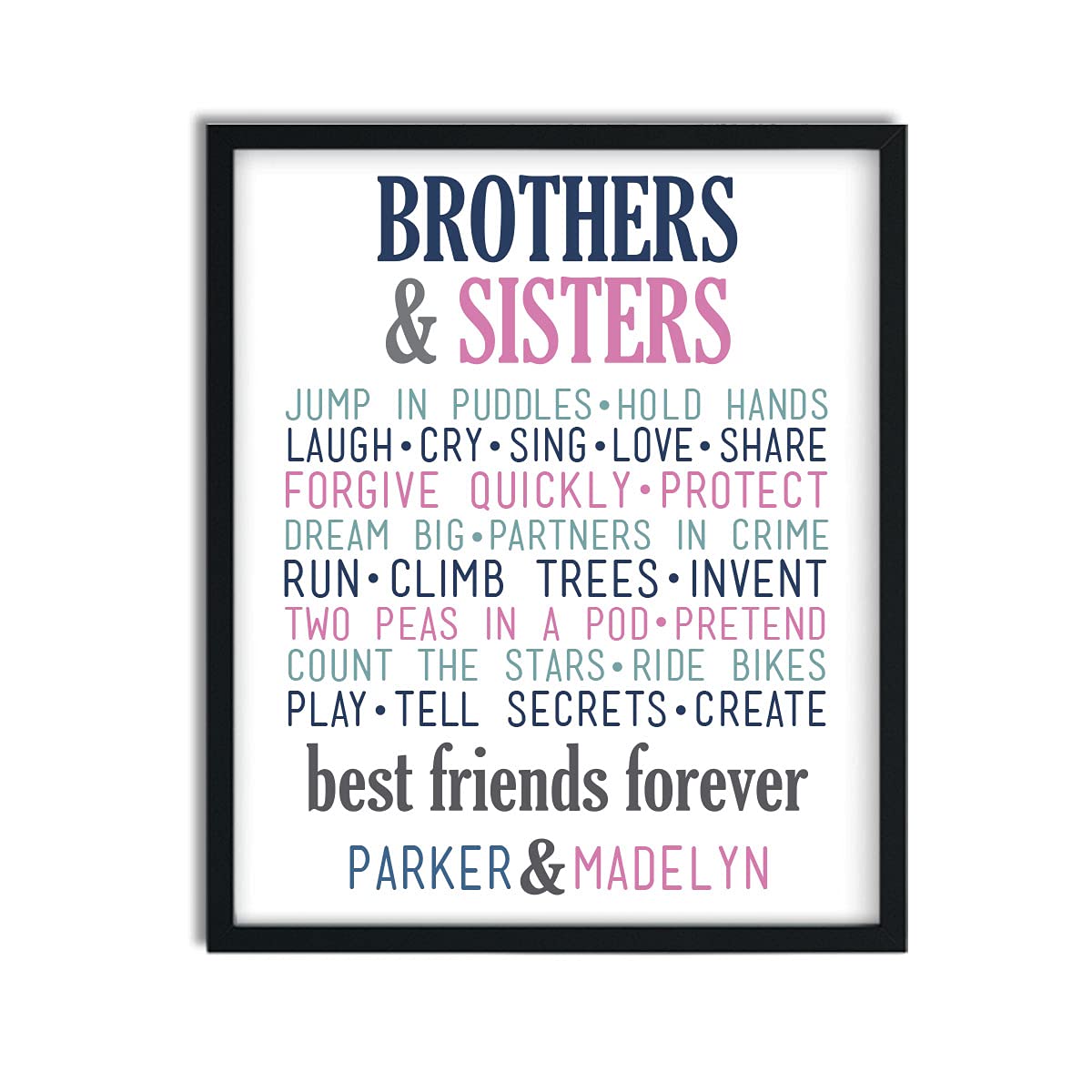 Brother Sister Wall Art - Sibling Room Decor for Boys & Girls - Playroom Sign & Shared Bathroom Decor - Perfect for Kids Bedrooms, Nursery, and Family Homes