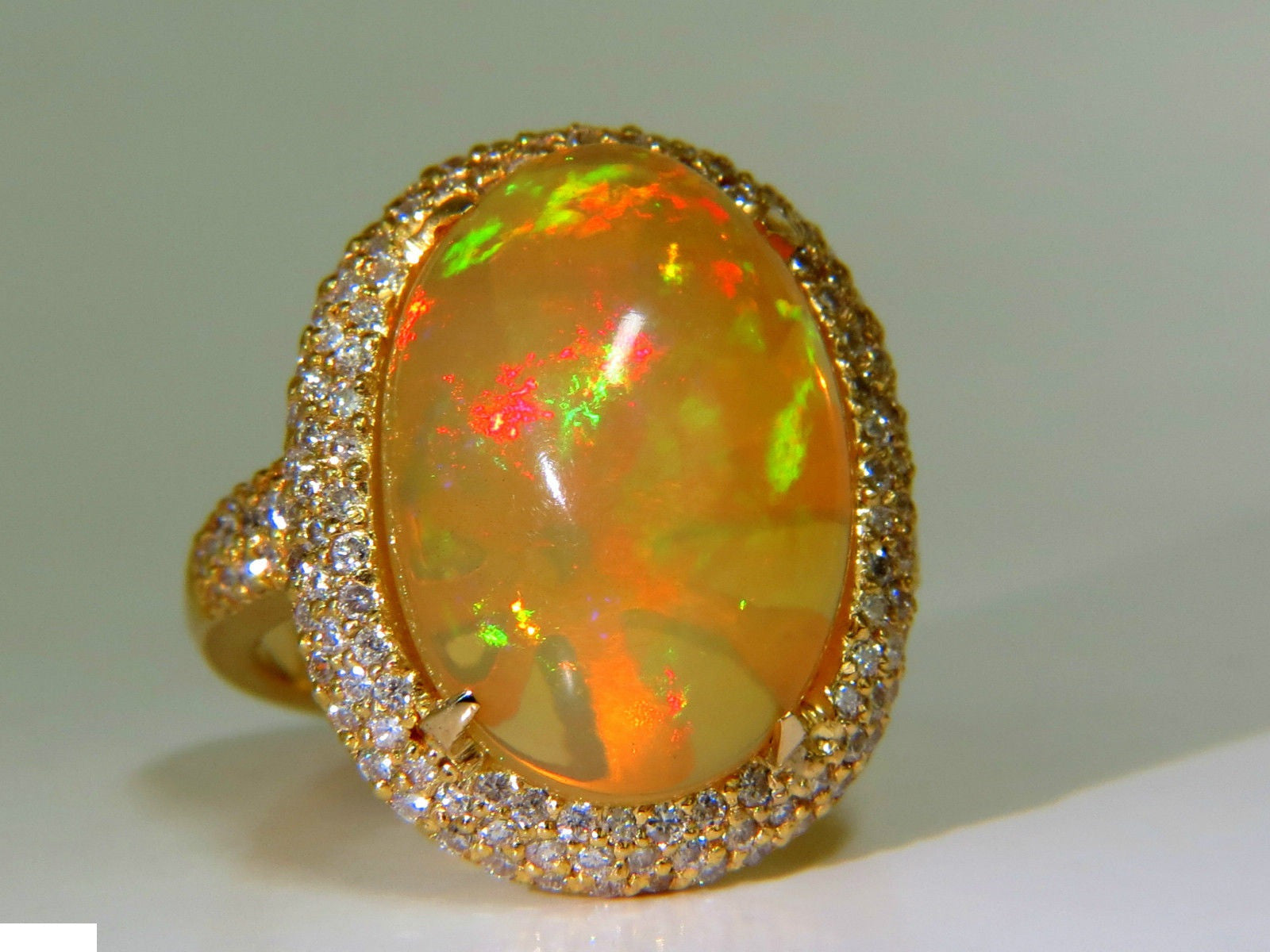 11.36CT Natural Holographic Opal Diamond Ring in 14KT Gold - Rare & Unique Engagement, Wedding, or Gift Jewelry for Women