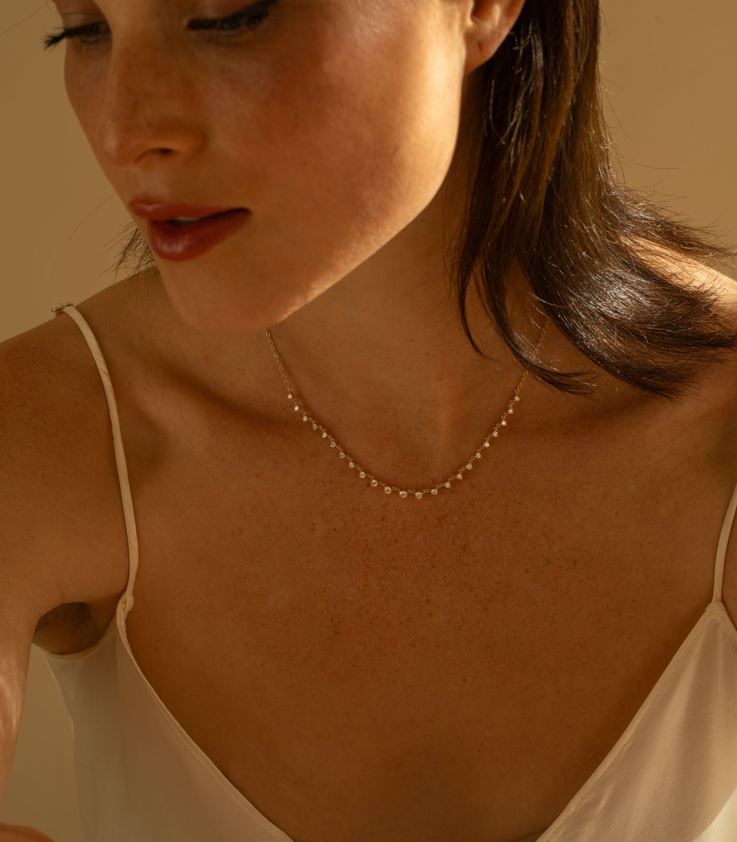 Larchmont Dainty Diamond Tennis Necklace - 14K Gold Plated Elegant Riviere Chain for Women | Perfect for Everyday Wear, Date Nights & Special Occasions