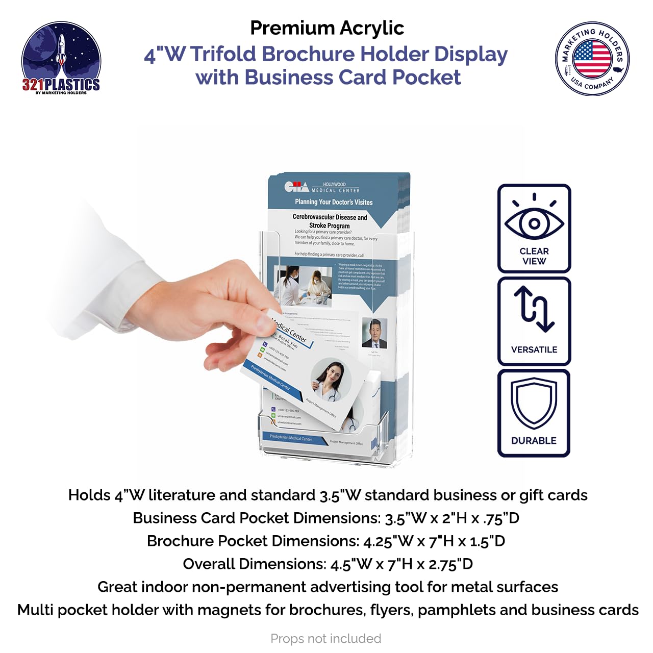 12 Pack Magnetic Brochure Holders - Clear Plastic Display Bins for 4