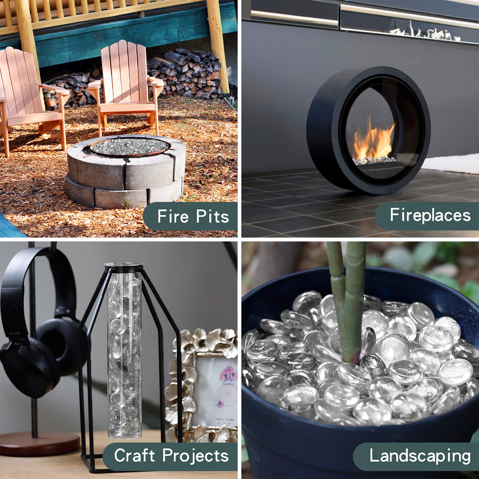 Mr. Fireglass 10 Pound Fire Glass Beads - 1/2 Inch Reflective Round Fire Glass for Fireplace, Fire Pit & Landscaping - High Luster Crystal Ice Glass for Outdoor & Indoor Decoration - Perfect for Patio, Garden, and Backyard Ambiance