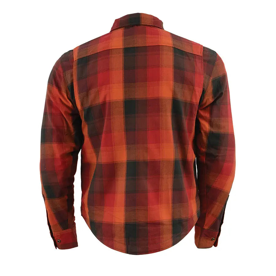 Milwaukee Leather Men's Red & Orange Armored Flannel Biker Shirt with Reinforced Fibers | Motorcycle Riding Gear for Safety & Style