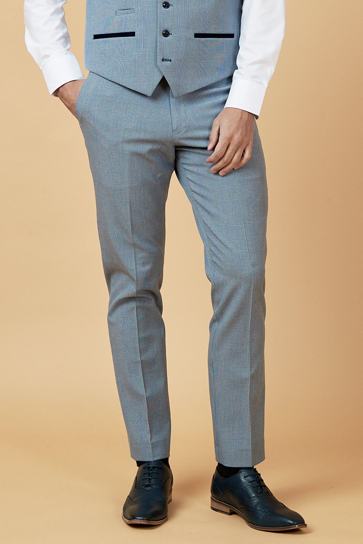 BROMLEY Sky Blue Check Two Piece Suit for Men - Classic Formal Business Attire - Perfect for Office, Weddings & Special Occasions