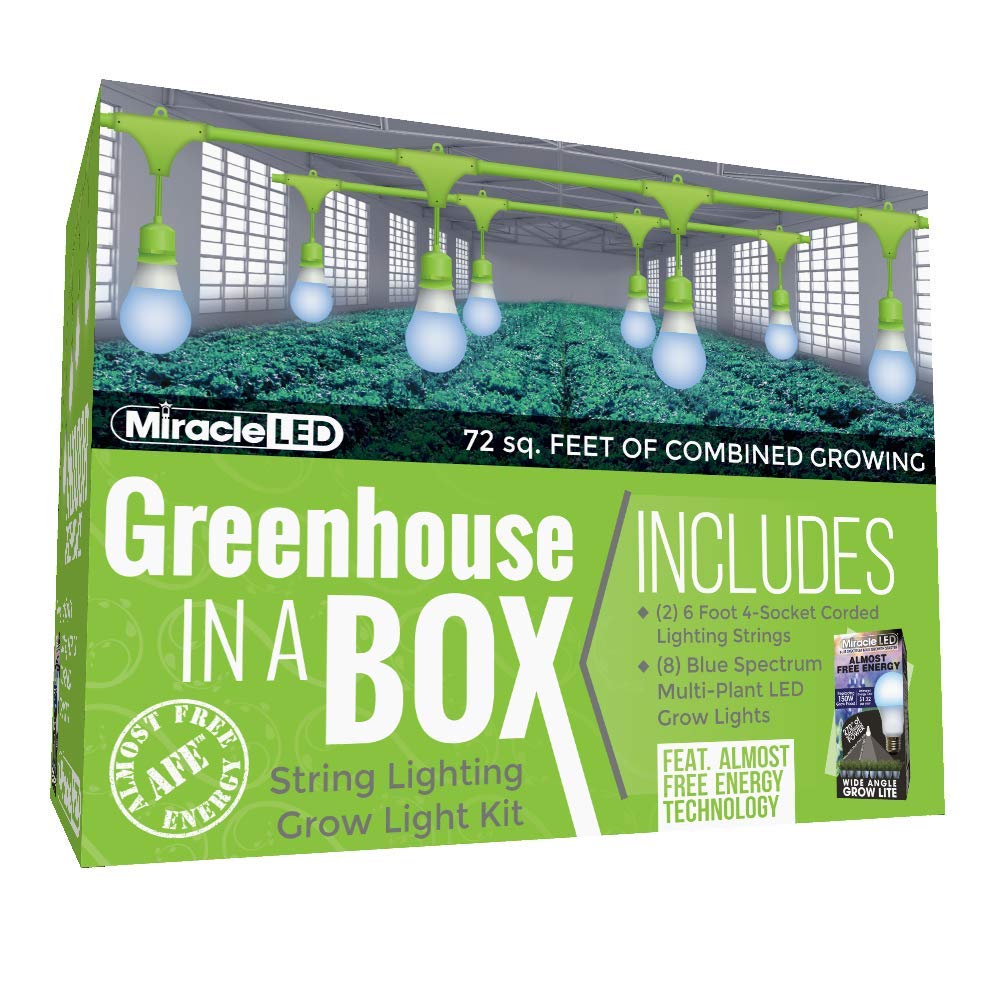 Miracle LED Greenhouse in a Box Grow Light Kit - 8x 11W Blue Spectrum Daylight Bulbs & 2x 4-Socket Corded Fixtures for Indoor Plants | Energy Efficient Hydroponic Gardening, Seed Starting & Year-Round Herb Cultivation