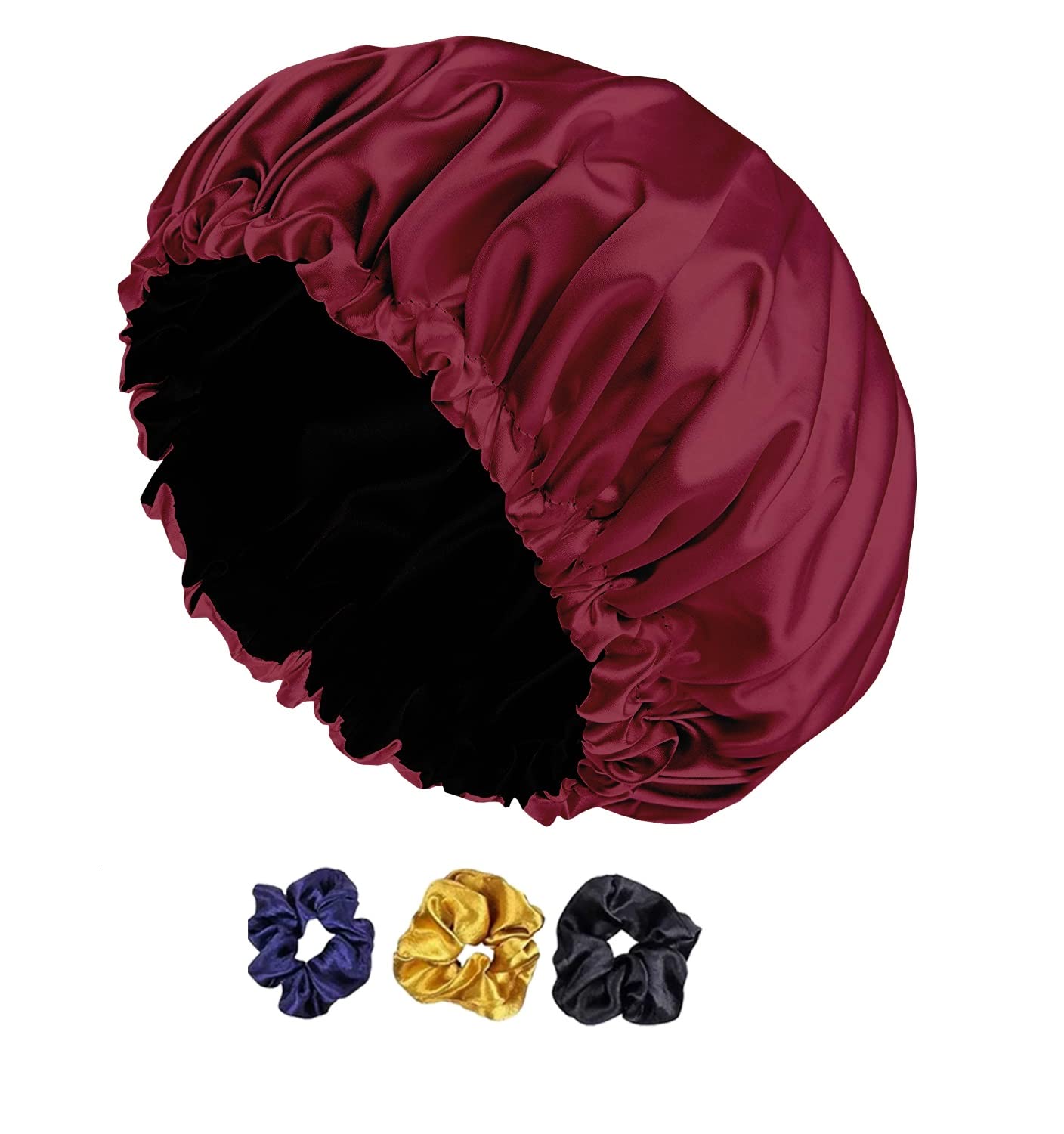 Avirons Adjustable Satin Silk Hair Bonnet for Women & Girls - Sleep Cap with 3 Scrunchies for Curly & Natural Hair - Soft Hair Wrap for Nighttime Protection (Multicolor) | Perfect for Nighttime Hair Care & Travel Accessories