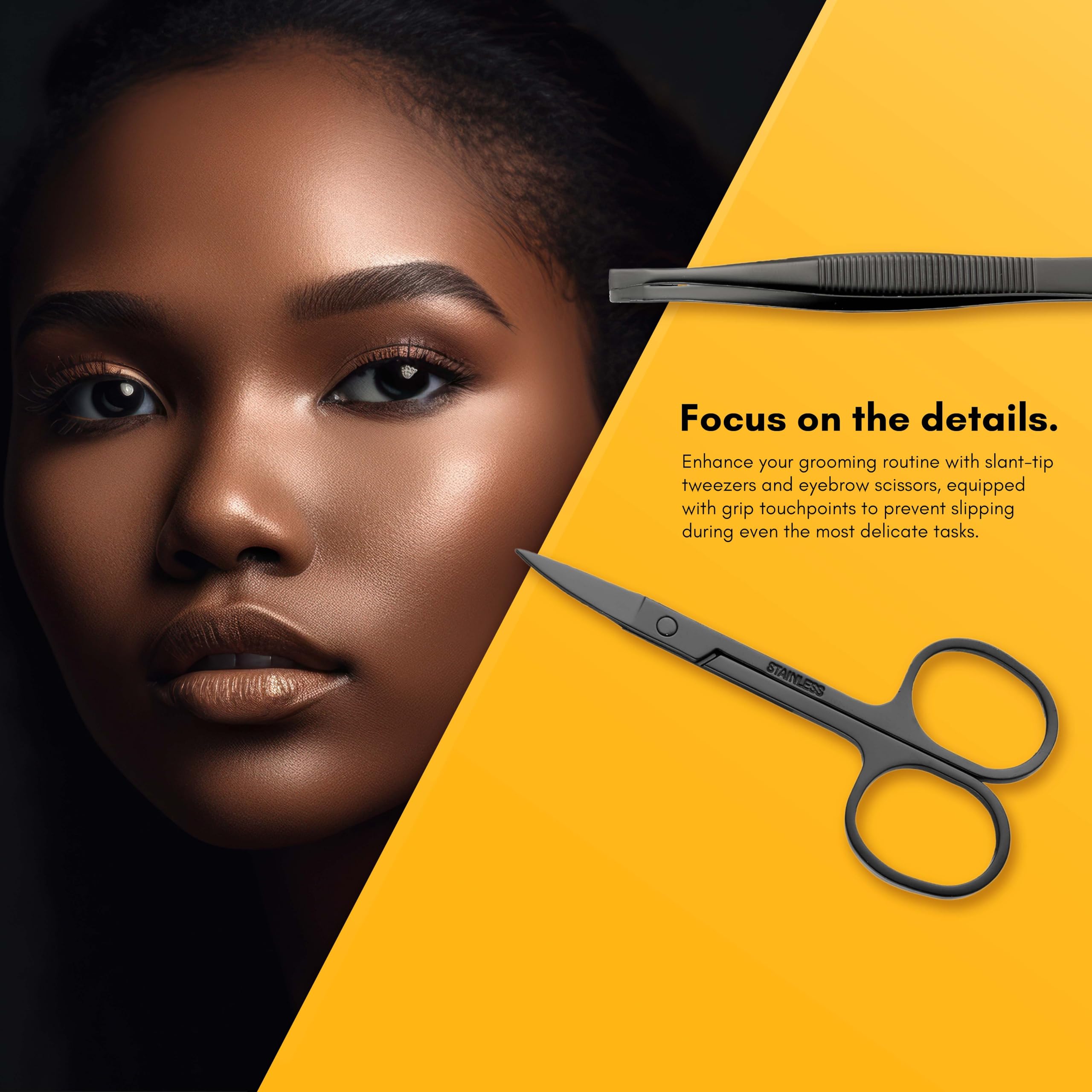 Beauté Secrets Professional Manicure Set - Stainless Steel Nail Clippers & Scissors, Acne Needle & Blackhead Remover Tools with Leather Travel Case (Grey/Yellow) - Perfect for Home Grooming, Travel & Salon Use
