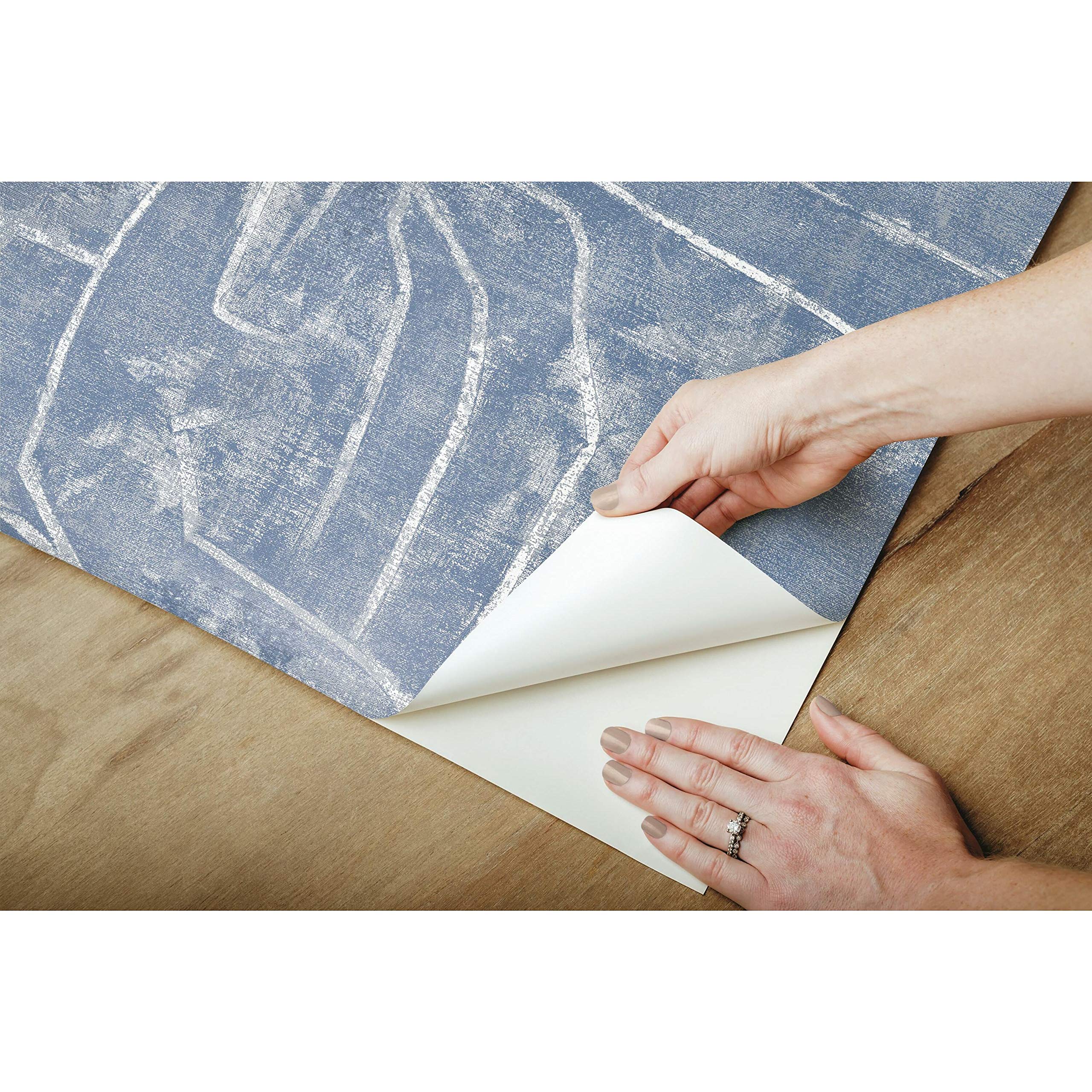 York Wallcoverings PSW1232RL Blue Urban Chalk Premium Peel and Stick Wallpaper - Self-Adhesive Removable Wallpaper for Bedroom, Living Room, Nursery & Office Decor