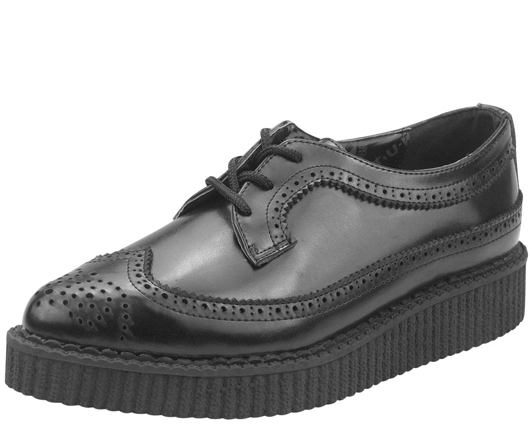 T.U.K Black Leather Brogue Pointed Wing Creeper Shoes - Punk Gothic Vintage Style for Men & Women - Perfect for Concerts, Parties & Alternative Fashion