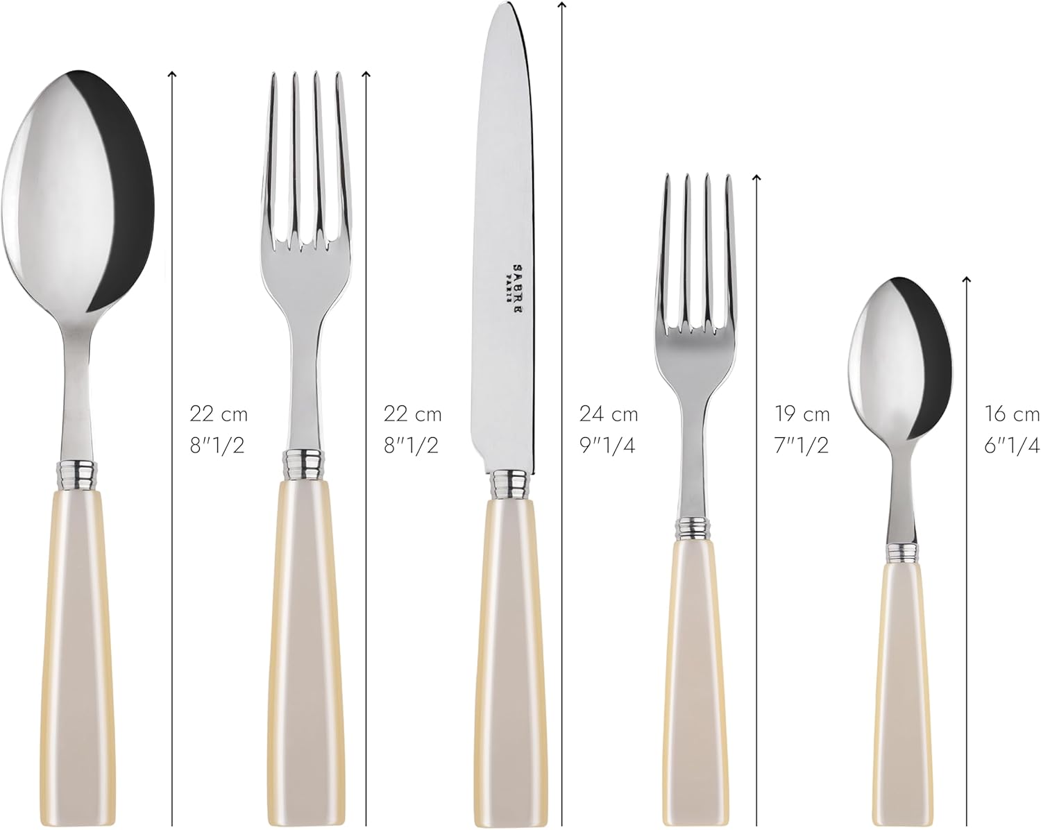 5-Piece Flatware Set - Icône Collection - Stainless Steel & Acrylic Cutlery (Knife, Fork, Soup Spoon, Teaspoon, Dessert Fork) - Dishwasher Safe - Pearly White - Perfect for Dinner Parties, Restaurants, and Elegant Home Dining