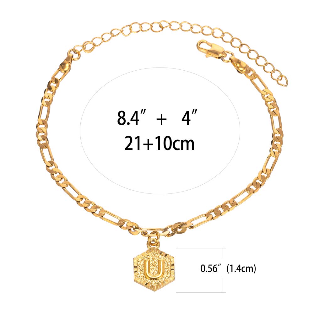 18K Gold & Silver Figaro Cuban Link Ankle Bracelet for Women & Men - Custom Initial Name Anklet Jewelry for Teens & Adults - Perfect for Beach, Wedding & Everyday Wear
