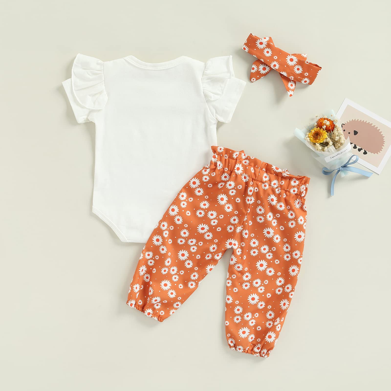 Newborn Baby Girl Outfits Set - Floral Daisy Romper, Pants & Headband 3-Piece Gift | Cute Baby Shower, Photography & Daily Wear