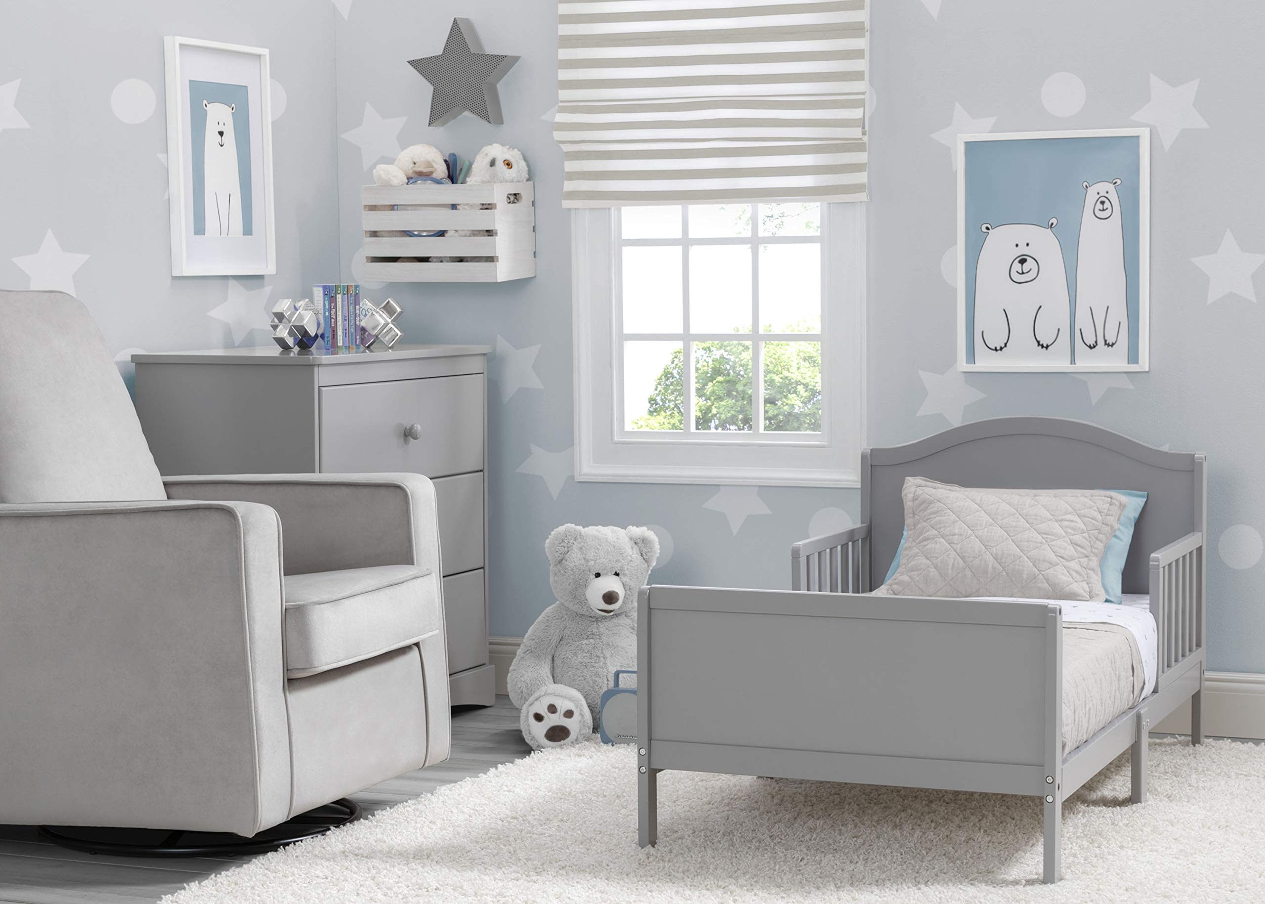 Delta Children Bennett Toddler Bed with Twinkle Galaxy Dual-Sided Mattress - Grey Toddler Bed Set for Kids, Eco-Friendly Recycled Fiber Core, Perfect for Nursery & Bedroom - Safe & Comfortable Sleep Solution for Toddlers
