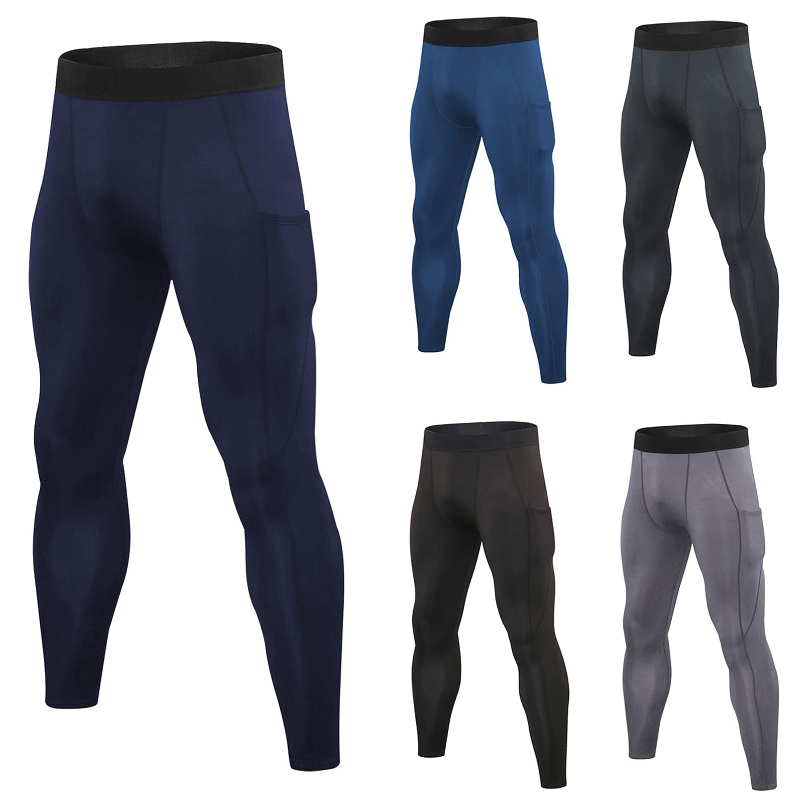 **Men's Thermal Compression Leggings - Breathable Quick-Dry Workout Pants with Pockets for Running, Gym & Outdoor Sports**