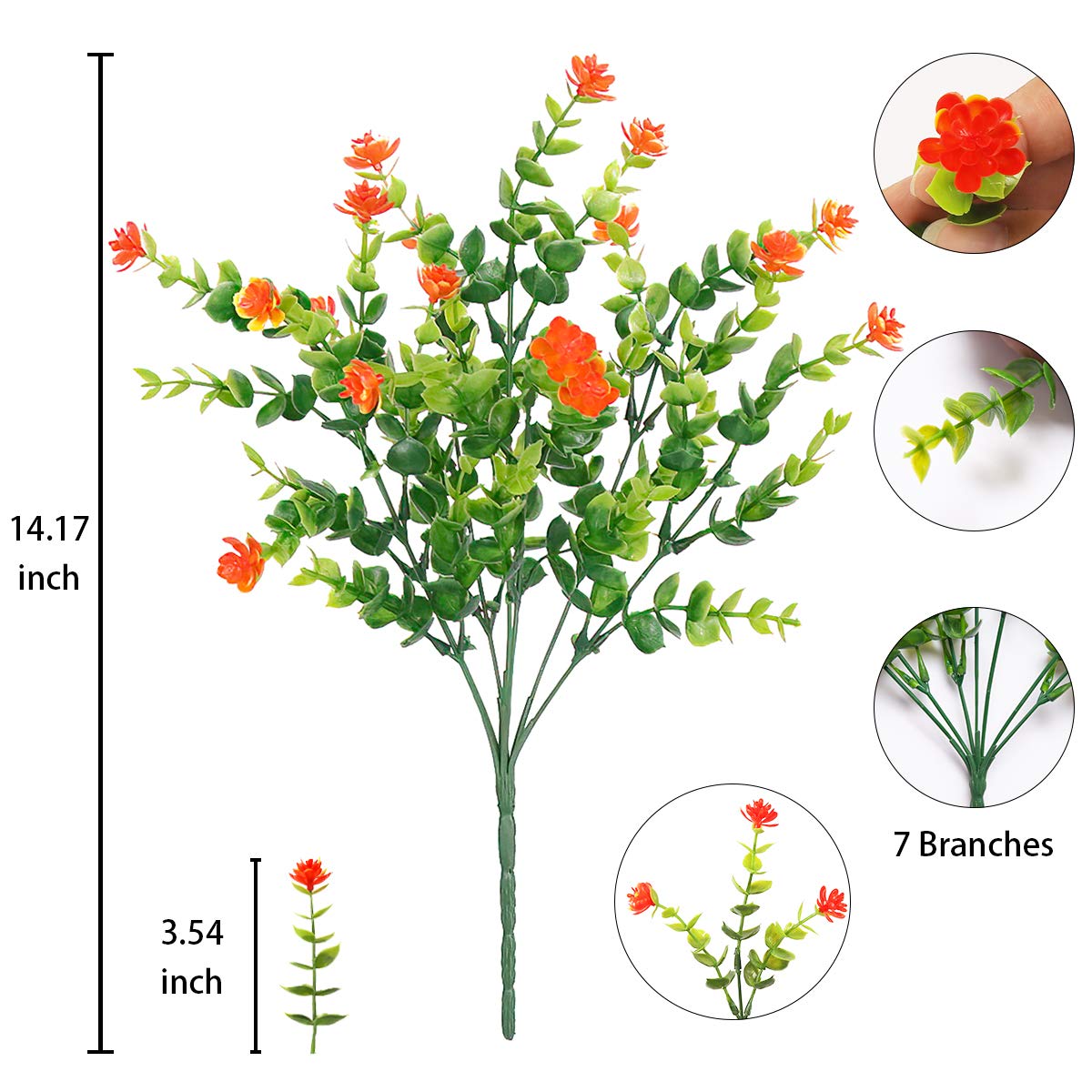 UV Resistant Artificial Flowers Outdoor - 20 Bundles Fake Plastic Flowers & Greenery Shrubs for Garden, Patio, Porch Decor (Orange Red) | All-Weather Faux Plants for Home, Wedding, and Commercial Decoration