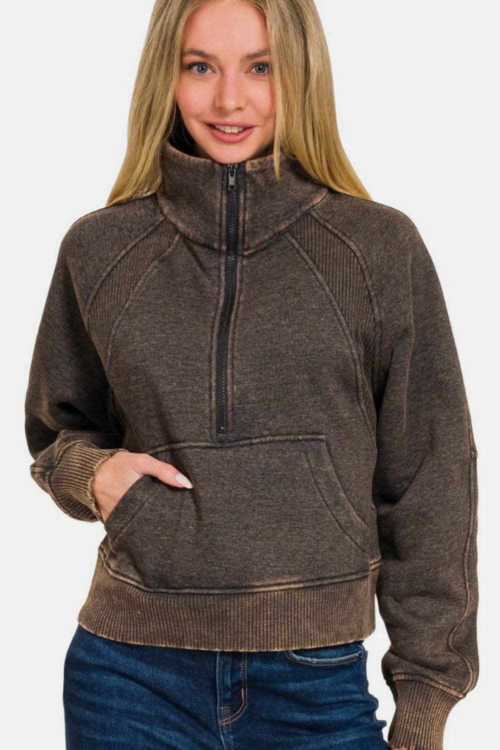 Acid Wash Half Zip Fleece Pullover for Men & Women - Cozy Winter Layering & Outdoor Activities