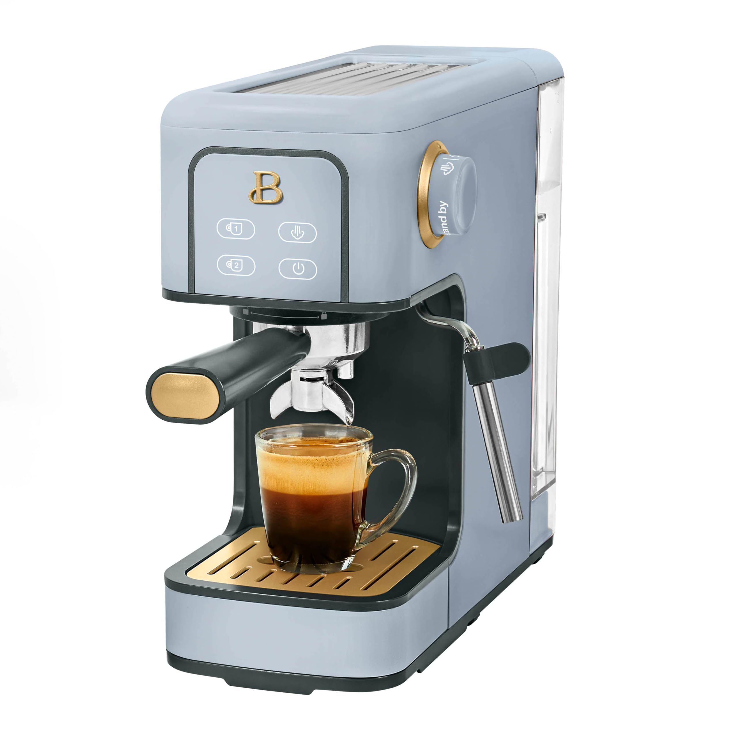 Drew Barrymore Espresso Machine 20 Bar Pressure - Sleek Slim Design in Cornflower Blue for Home & Office Coffee Brewing