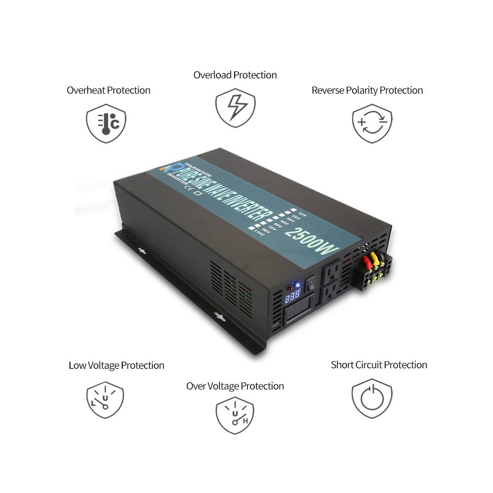 2000W 12V Pure Sine Wave Power Inverter for Solar Off-Grid System - High Capacity 2000Watt Black Inverter (RBP200012B1) - Perfect for RV, Camping, Home Backup & Emergency Power Supply