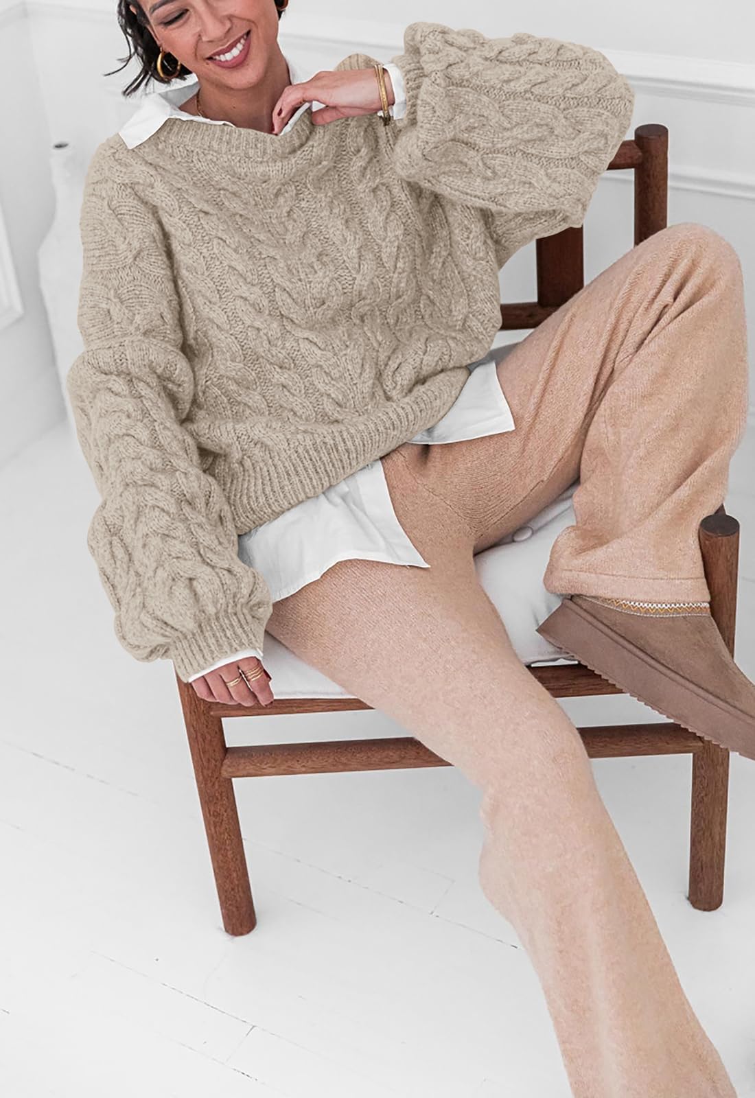 PRETTYGARDEN Women's Chunky Cable Knit Oversized Sweater - Long Sleeve Crewneck Pullover for Spring 2025 | Cozy Loose Fit Casual Outfits for Work, Dates & Weekend Wear
