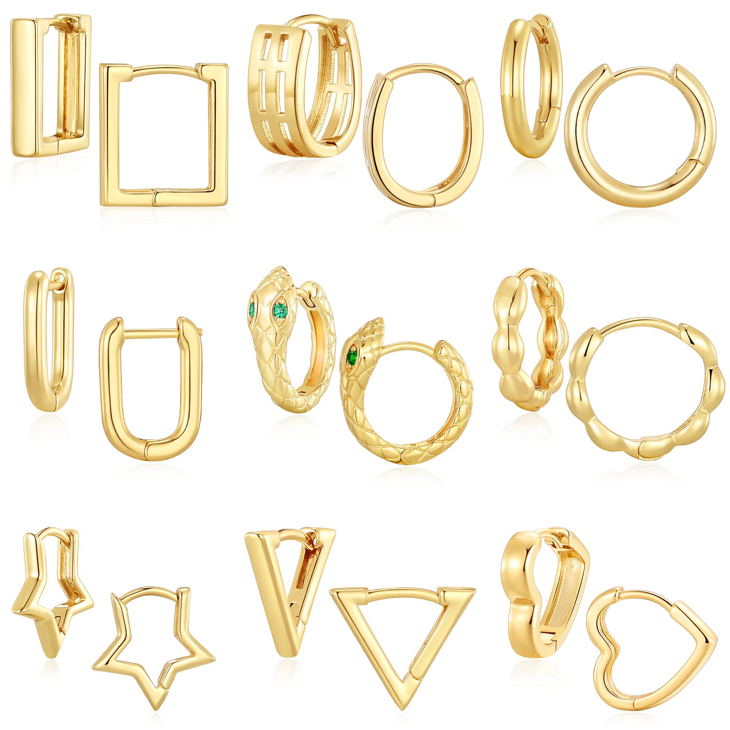 Dreamfox 9 Pairs Small Huggie Hoop Earrings for Women & Girls - Hypoallergenic 14K Gold Plated Minimalist Hoops - Perfect for Everyday Wear, Gifts & Special Occasions