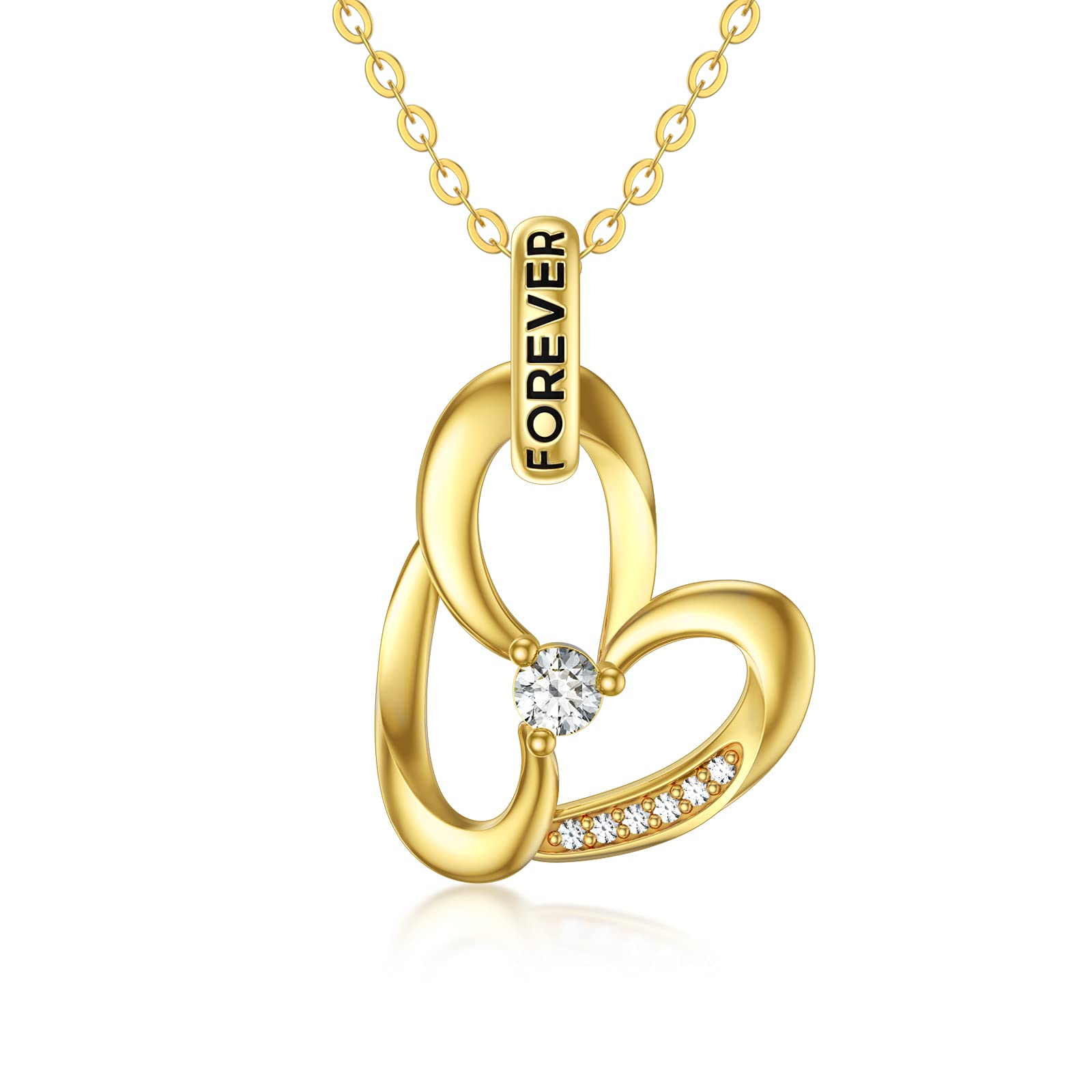 14K Solid Gold Heart Necklace for Women - Real Yellow Gold 