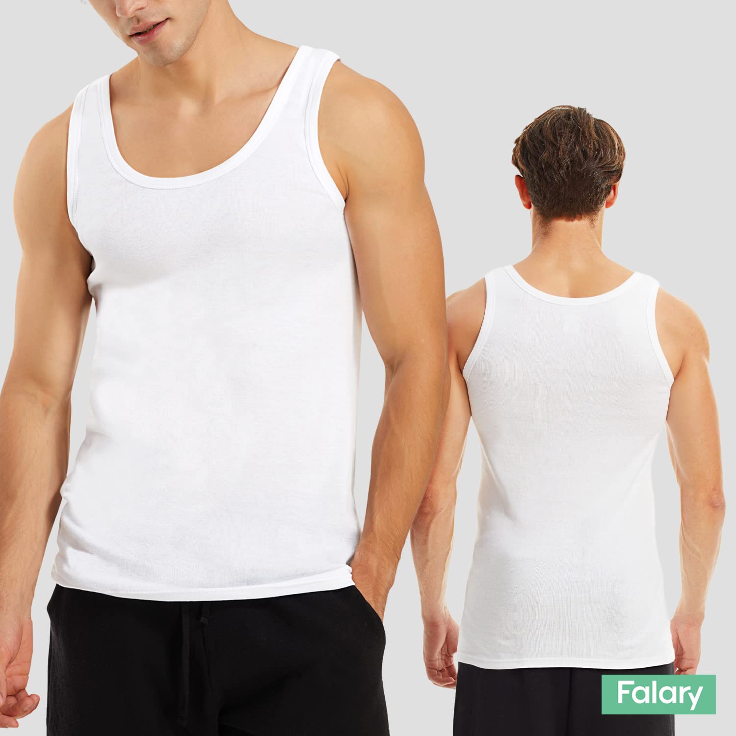 FALARY Men's 100% Cotton Fitted Tank Tops Pack of 5 - Comfortable Undershirts for Gym, Workout, Summer & Casual Wear