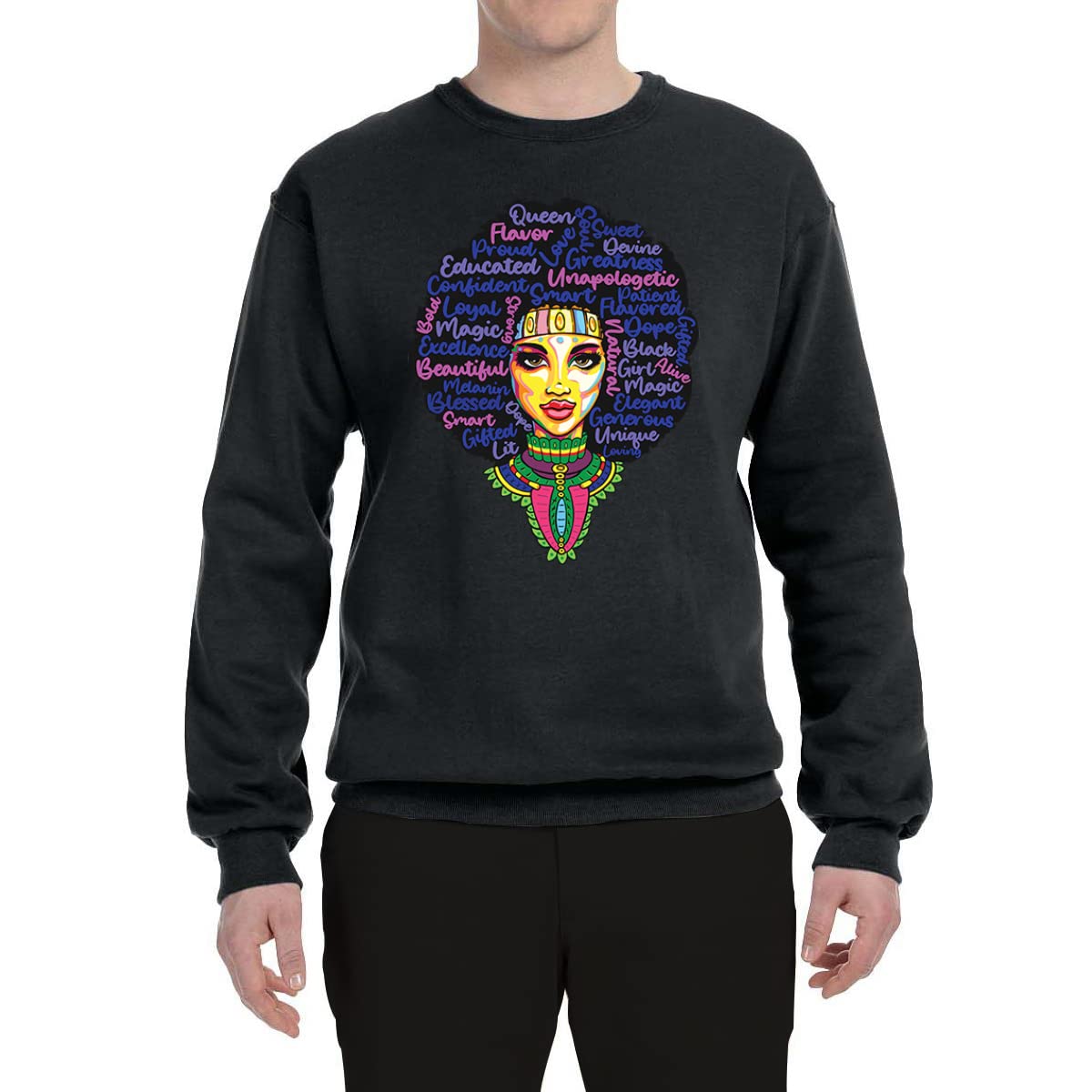 Wild Bobby Queen Bee Strong Black Woman Black Pride Unisex Crewneck Graphic Sweatshirt | Black Empowerment Apparel | Casual Wear for Women & Men | Perfect for Everyday, Black History Month & Cultural Events