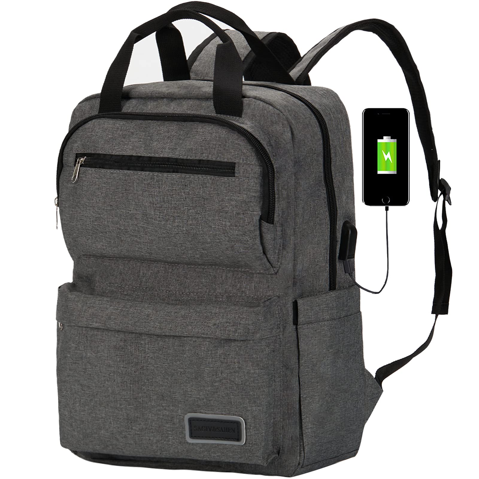 15.6 Inch USB Charging Laptop Backpack for College Students - Waterproof School Bookbag with USB Port for Men & Women, Perfect for Work, Travel & Daily Commute - Grey