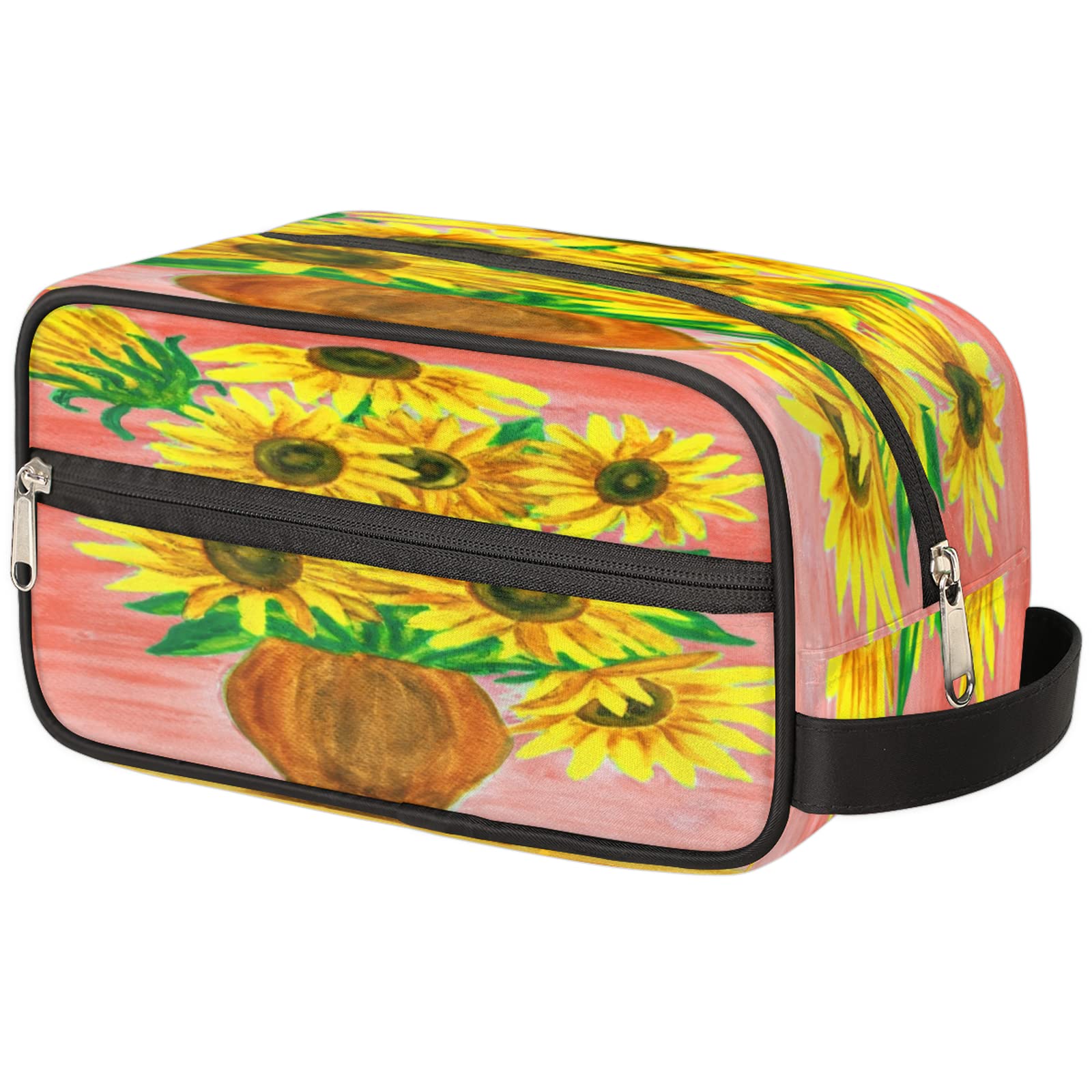 Waterproof Travel Toiletry Bag for Women & Men - Large Capacity Cosmetic Organizer with Sunflower Design | Perfect for Makeup, Shaving Essentials & Toiletries | Ideal for Vacation, Gym & Business Trips
