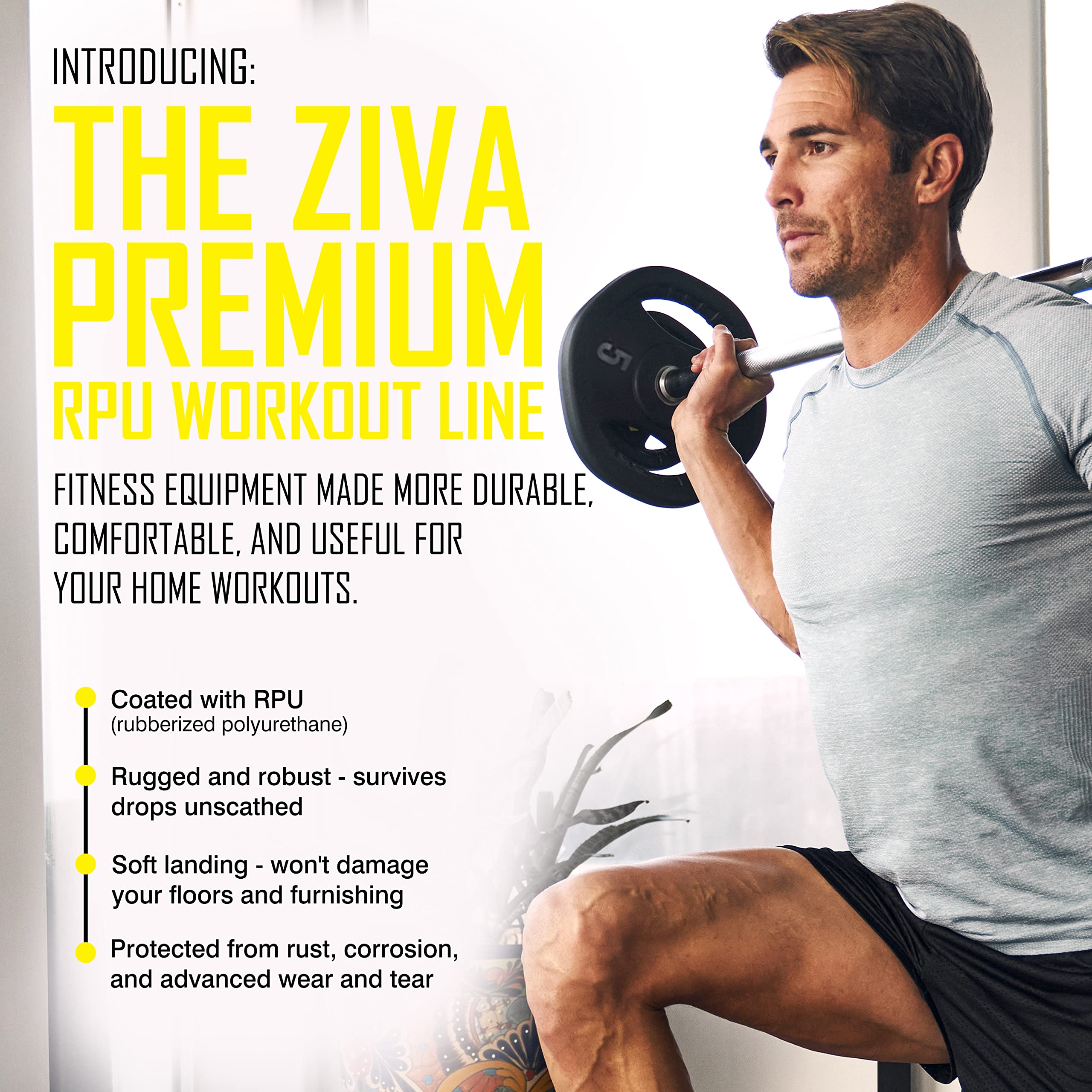 ZIVA RPU 35 lb. Adjustable Studio Barbell Weight Set - 6 RPU Weight Plates, Knurled Chrome Bar (1.18