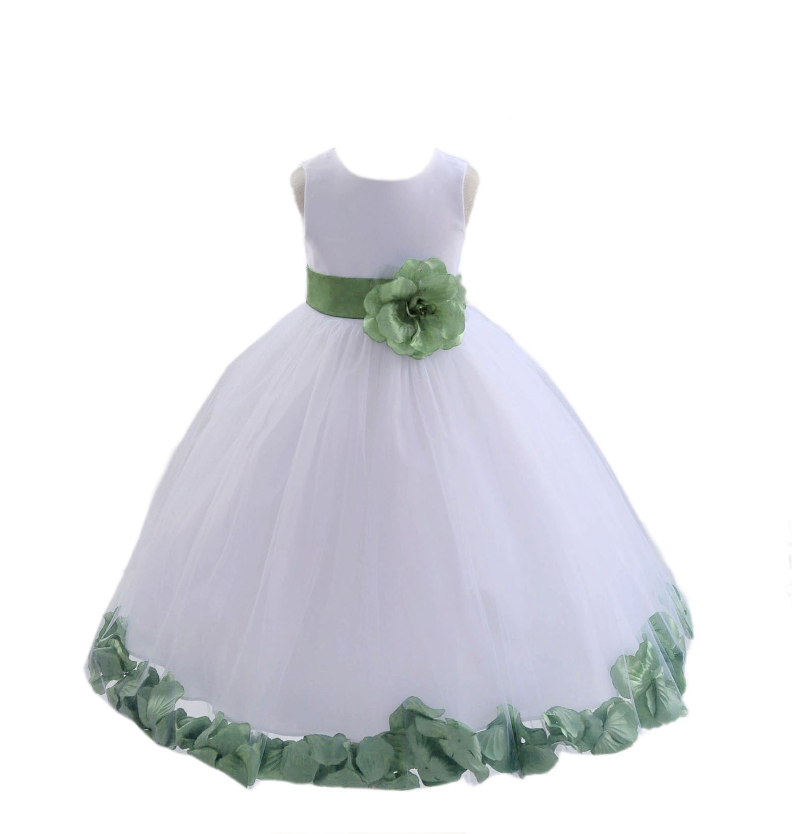 White Tulle Rose Petals Flower Girl Dress - Elegant Christening Gown for Weddings, Baptisms & Special Occasions - Size 14 (Style 302T)