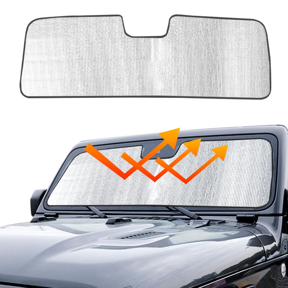 2024-2025 Jeep Wrangler JL Windshield Sun Shade - Foldable Sun Visor & Heat Shield for UV Protection | Perfect for Summer Parking, Road Trips & Outdoor Adventures