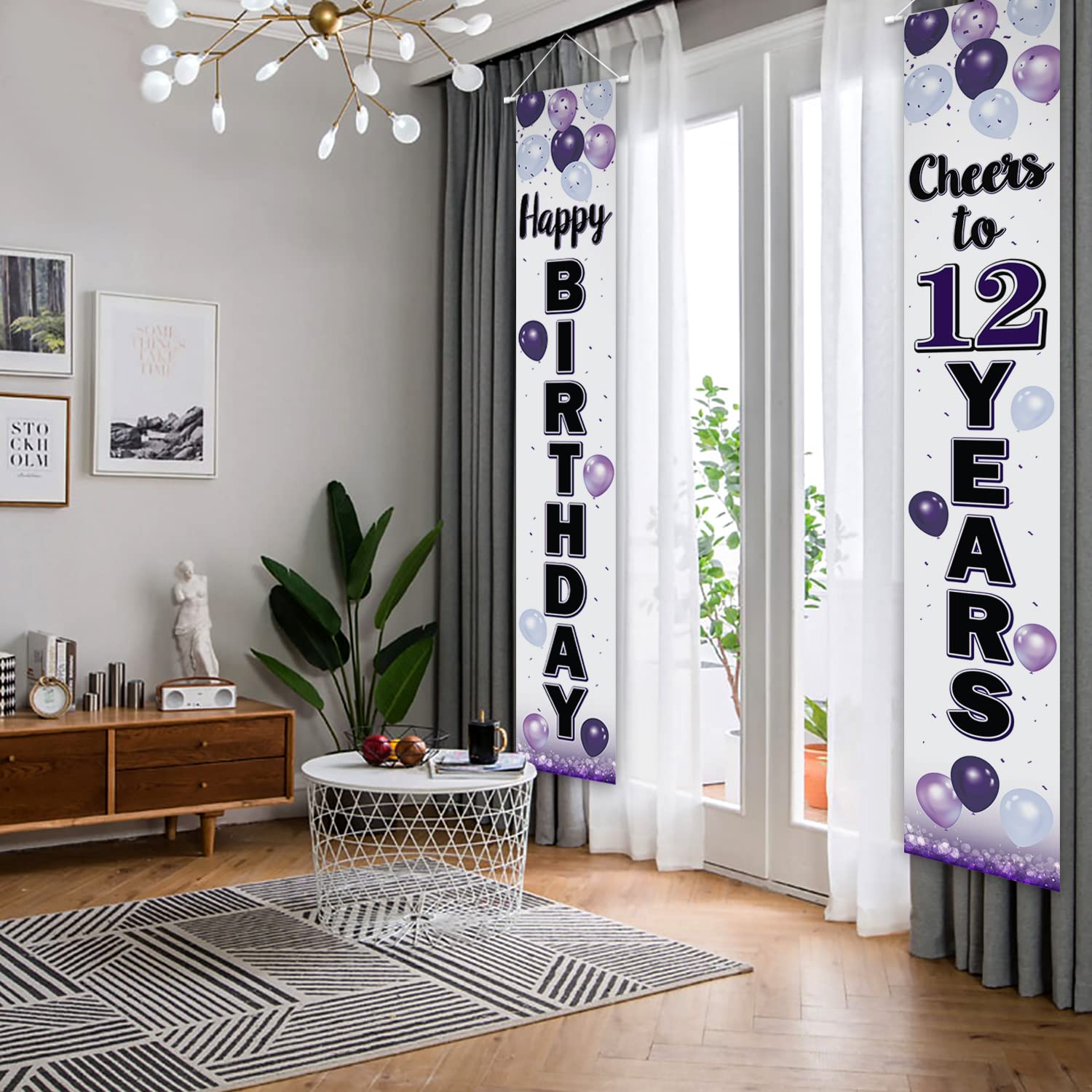 12th Birthday Party Decorations - Purple Balloon Theme Door Hanging Banner & Sign | Cheers to Twelve Years Old Birthday Supplies for Girls & Boys | Perfect for Home, School Celebrations & Milestone Parties