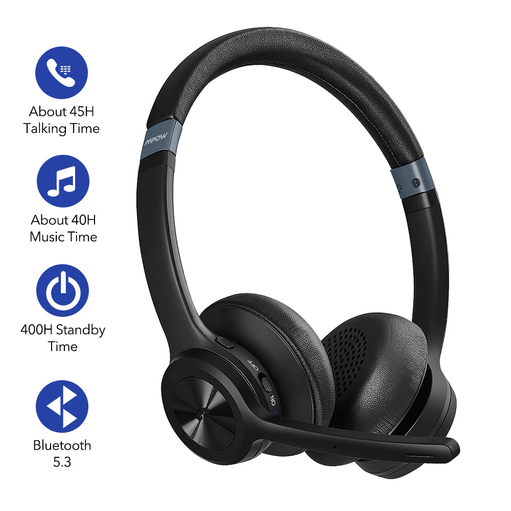 Mpow HC9 Wireless Bluetooth Headset V5.3 with Noise Cancelling Mic - Hands-Free Calling for Office, Driving & Online Meetings